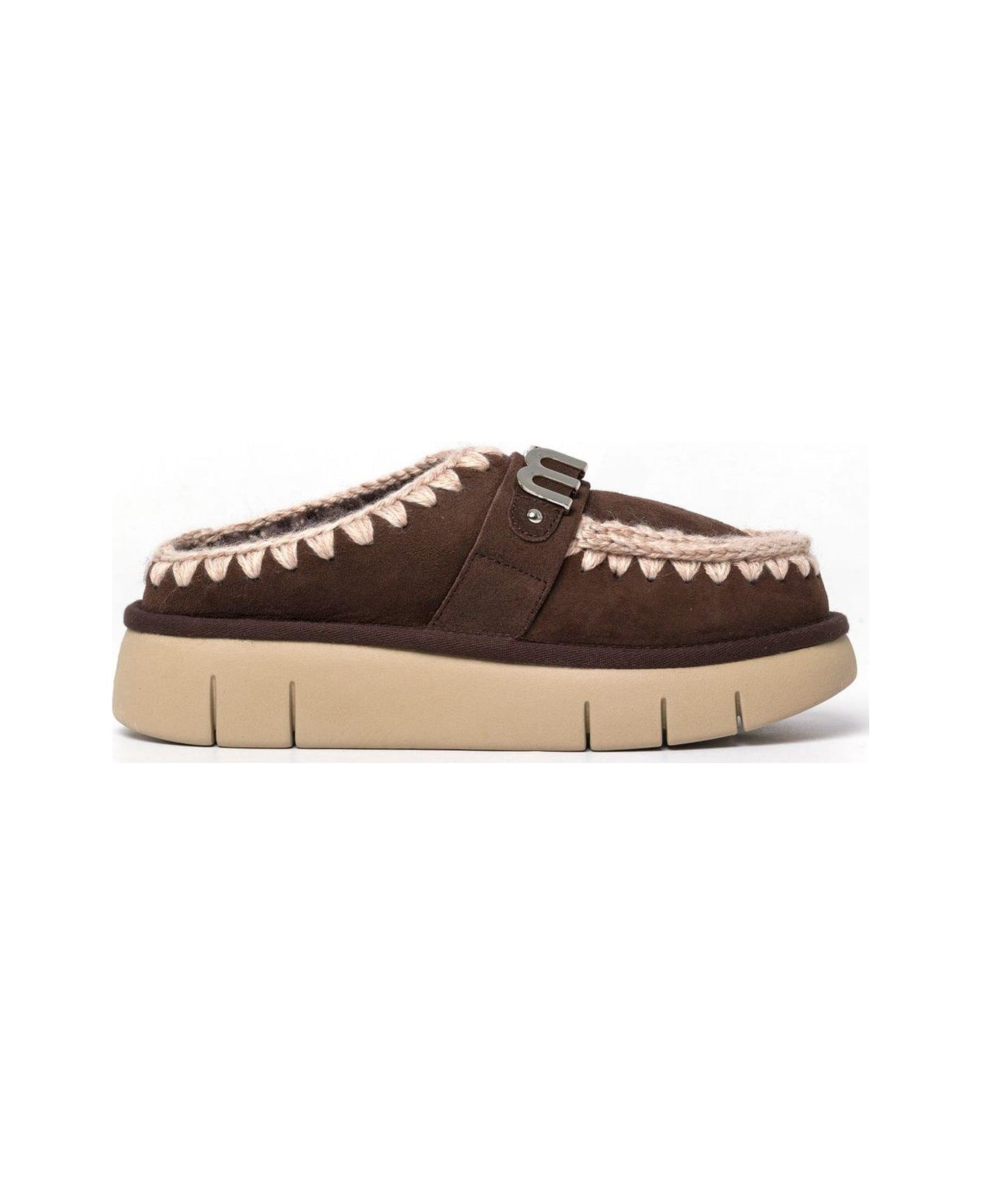 Mou Logo-lettering Round-toe Slippers - Brown