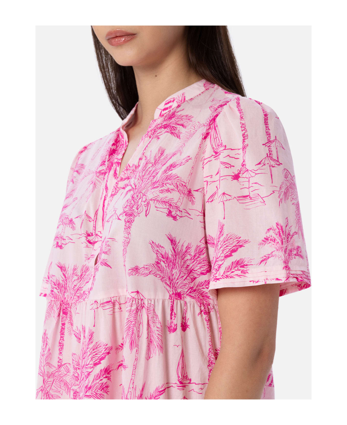 MC2 Saint Barth Woman Cotton Voile Short Dress Siara With Toile De Jouy Print - PINK