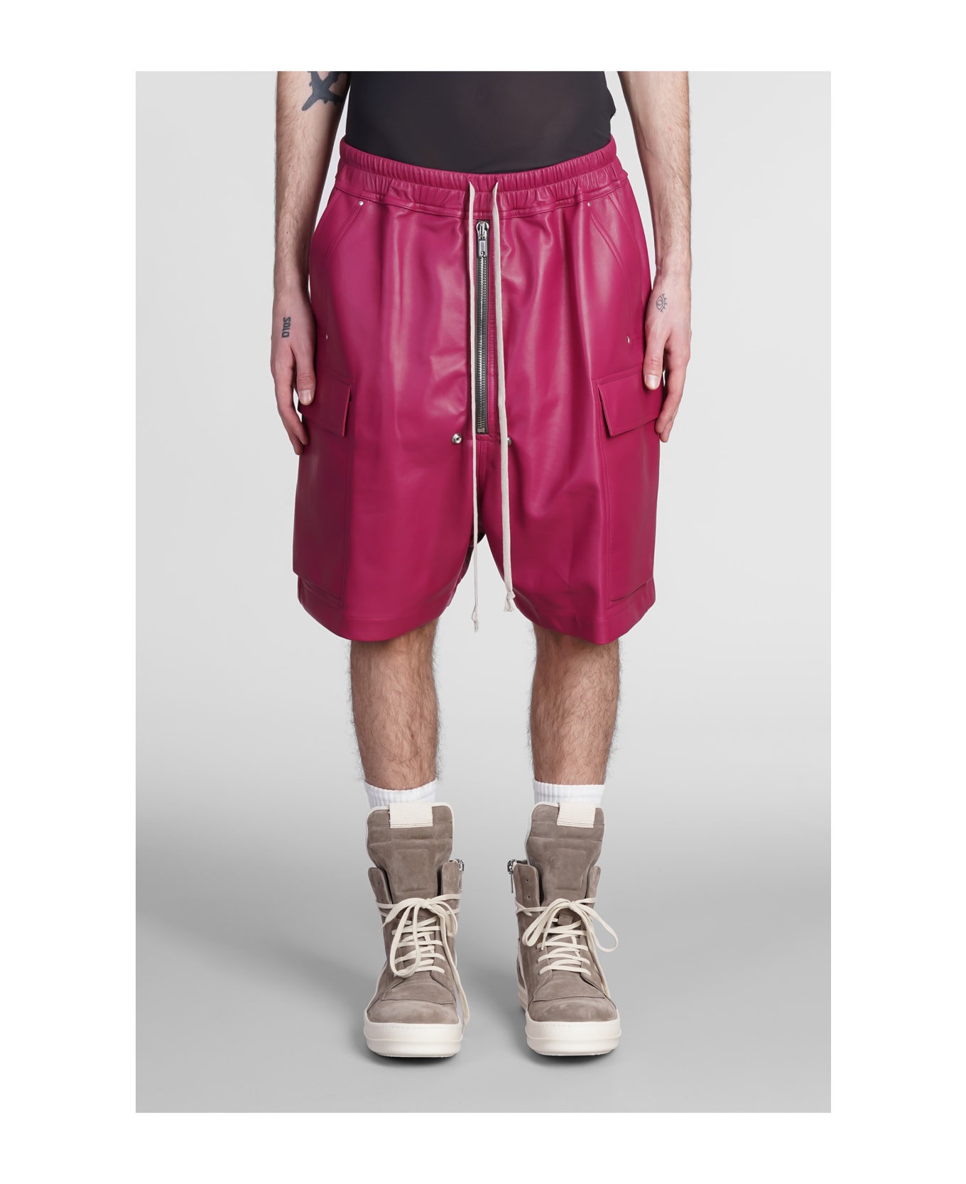 Rick Owens Shorts In Fuxia Leather - fuxia