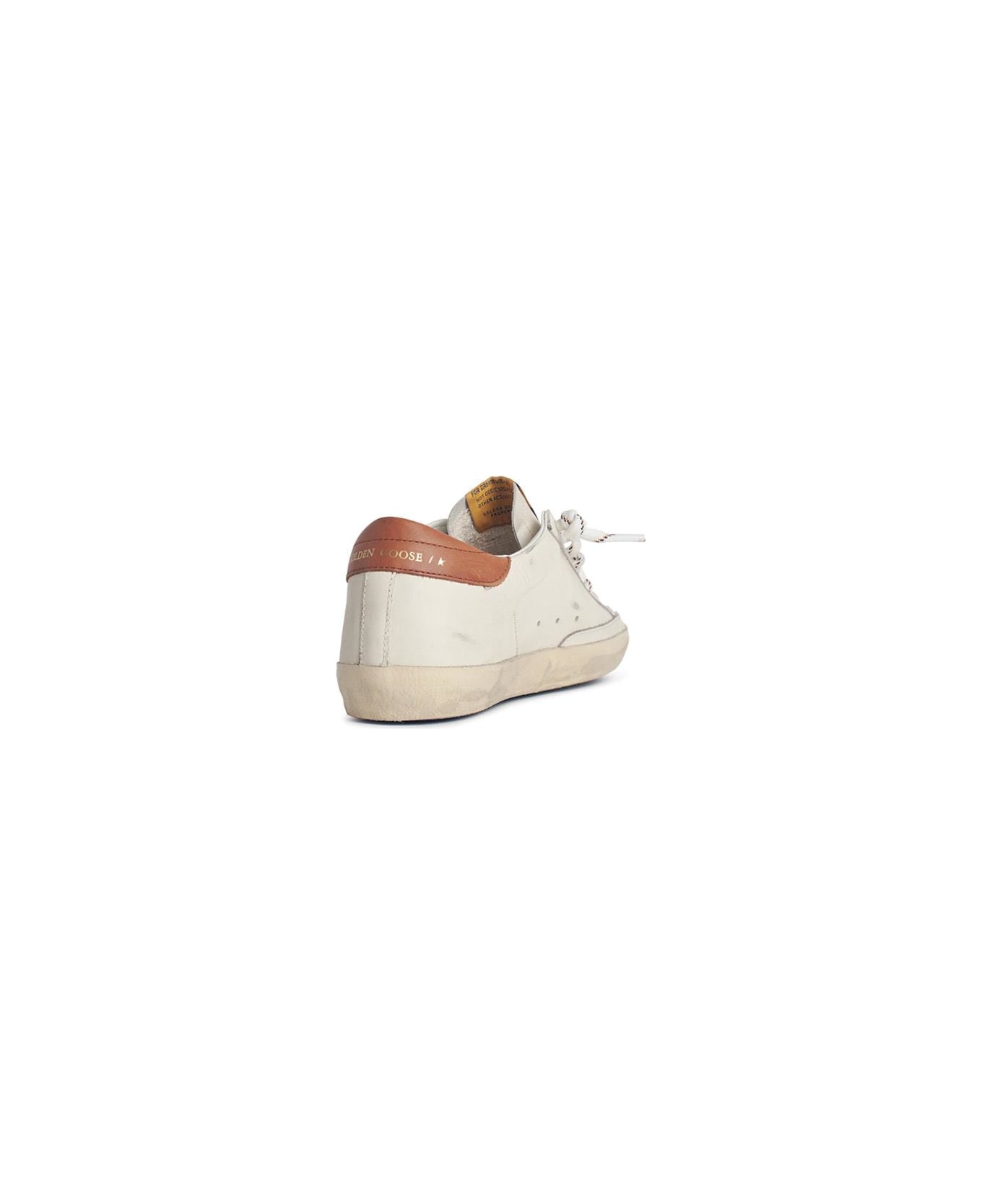 Golden Goose Super-star' White Leather Sneakers With Grey Suede Star And Brown Heel - White Grey Brown