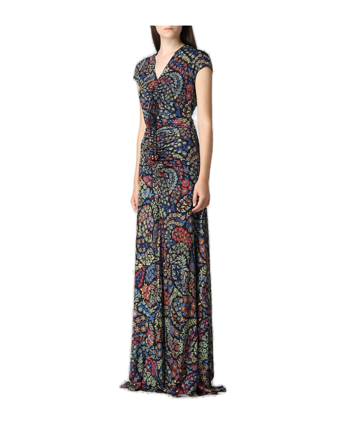 Etro Floral-embroidered V-neck Maxi Dress - Nero.