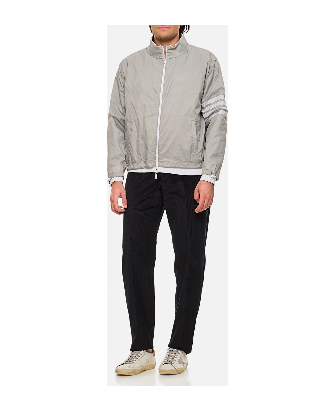 Thom Browne Funnel Neck Jacket W/ 4 Bar - Lt Grey