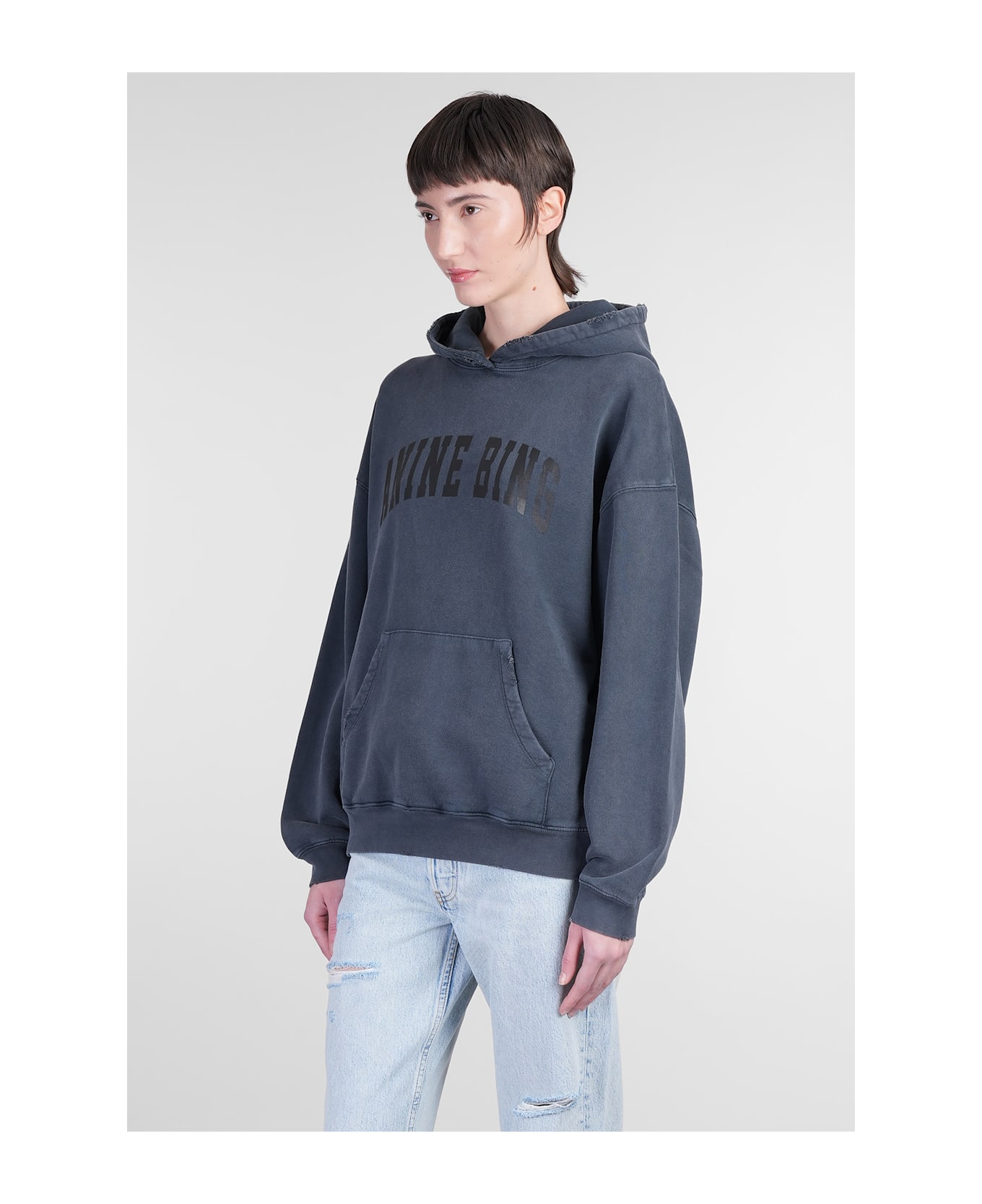 Anine Bing Harvey Sweatshirt In Black Cotton - dark washed black