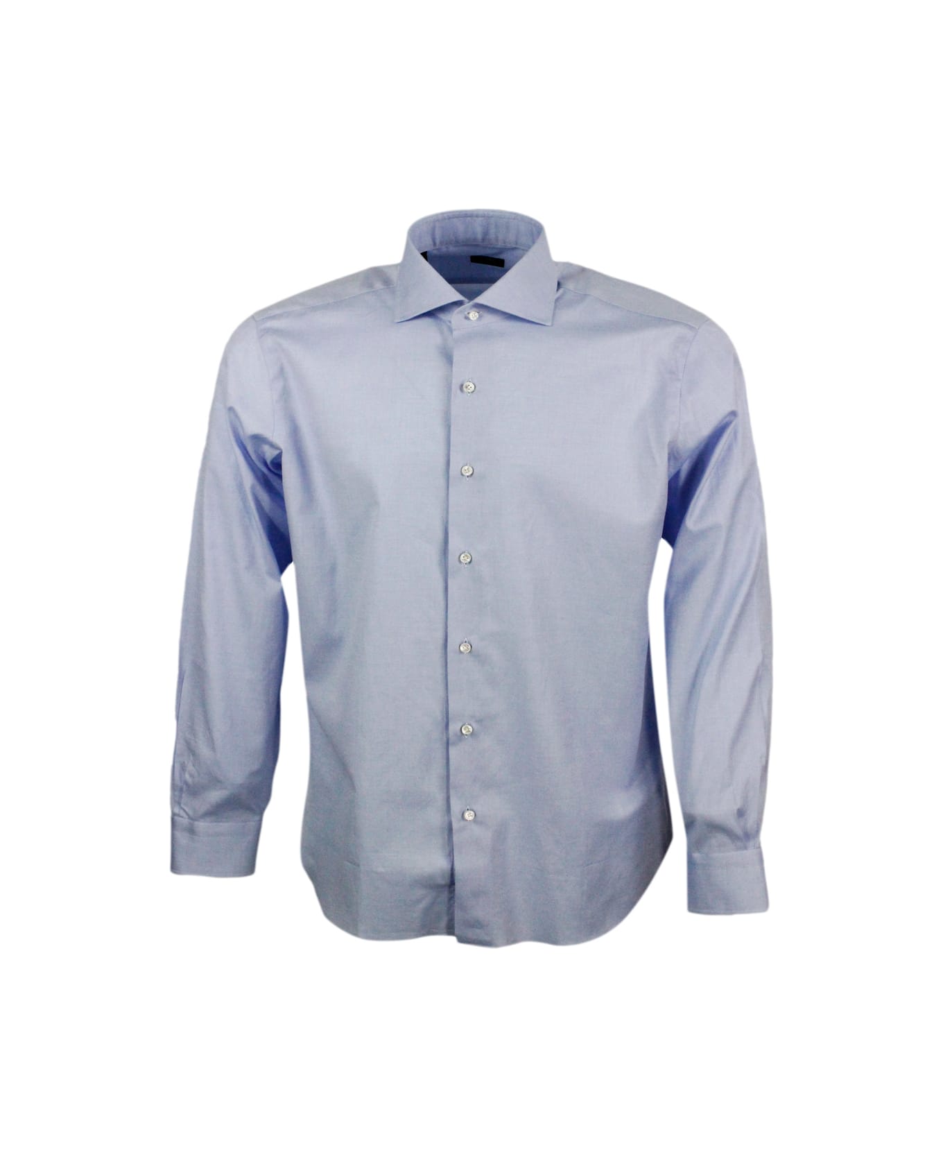 Barba Napoli Slim Fit Shirt In Fine Stretch Honeycomb Cotton, Italian Collar, Hand-sewn Black Label And Mother-of-pearl Buttons - Light Blu