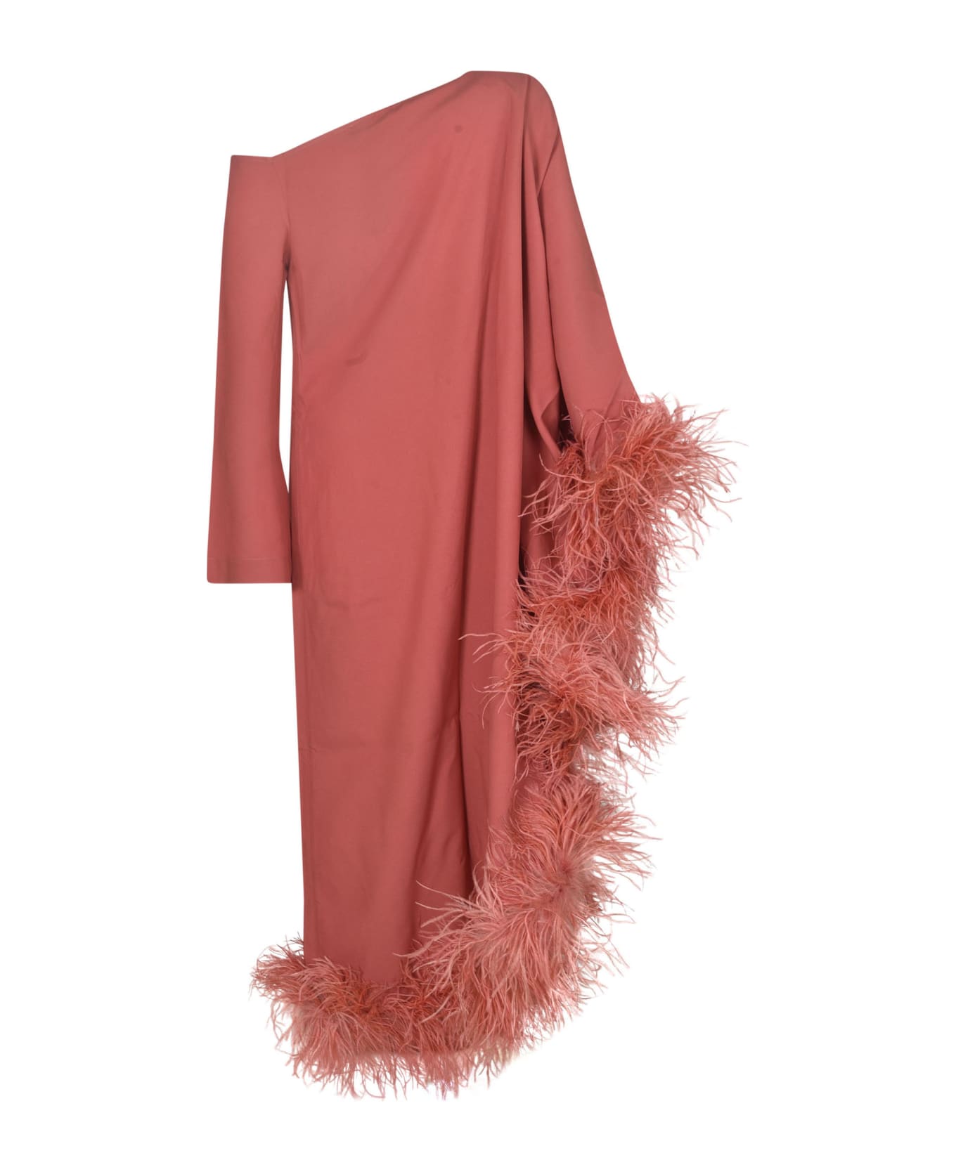 Taller Marmo Feathered Cuff One-shoulder Long Dress - PINK
