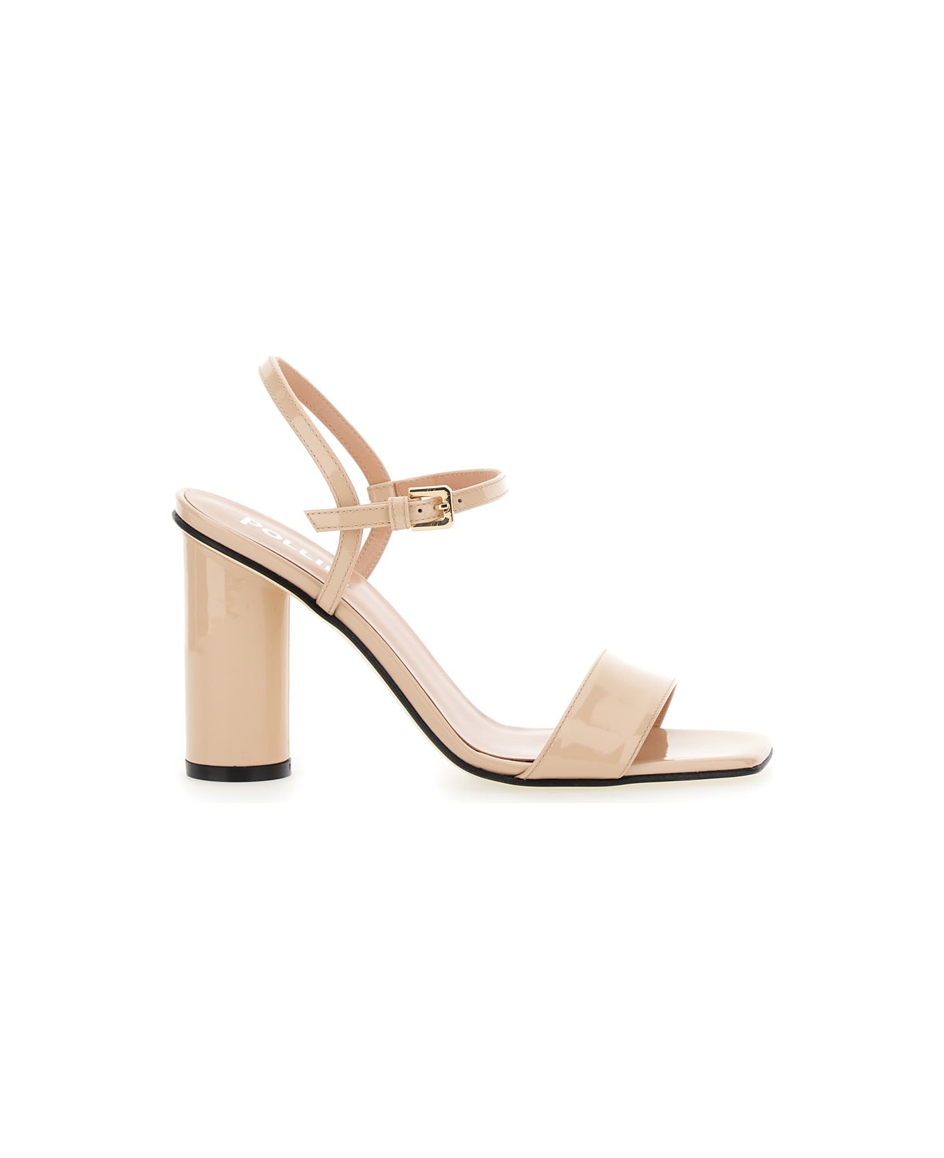 Pollini Beige Sandals With Square Toe And Adjustable Strap In Patent Leather Woman - Beige