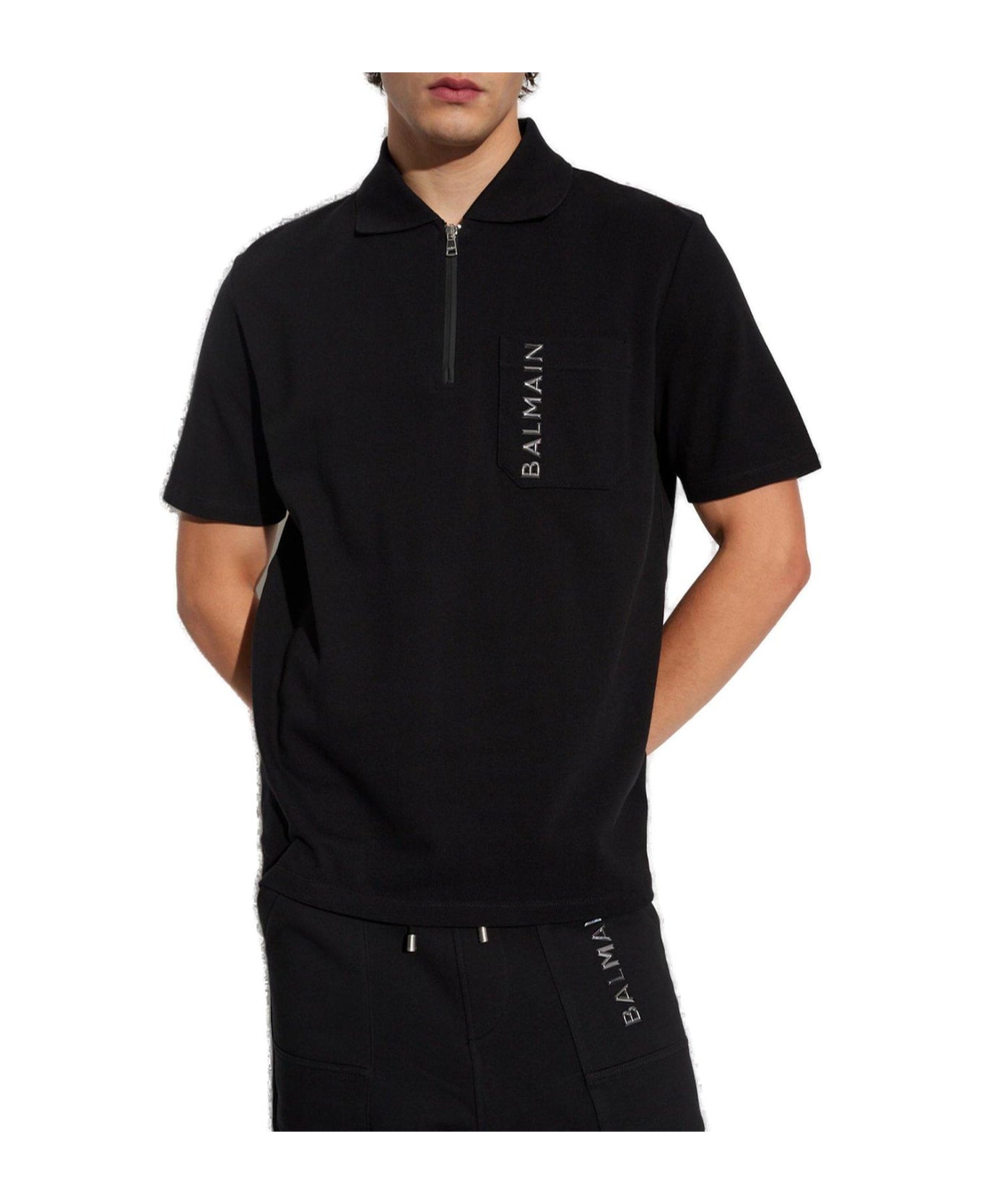 Balmain Oversize Half-zipped Polo Shirt - Noir/gris foncé