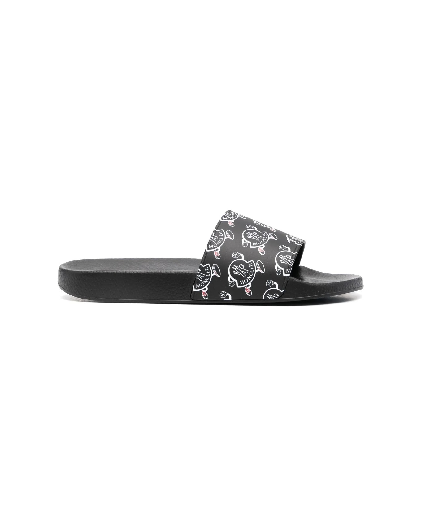 Moncler Logoed Black Basile Slippers - Nero