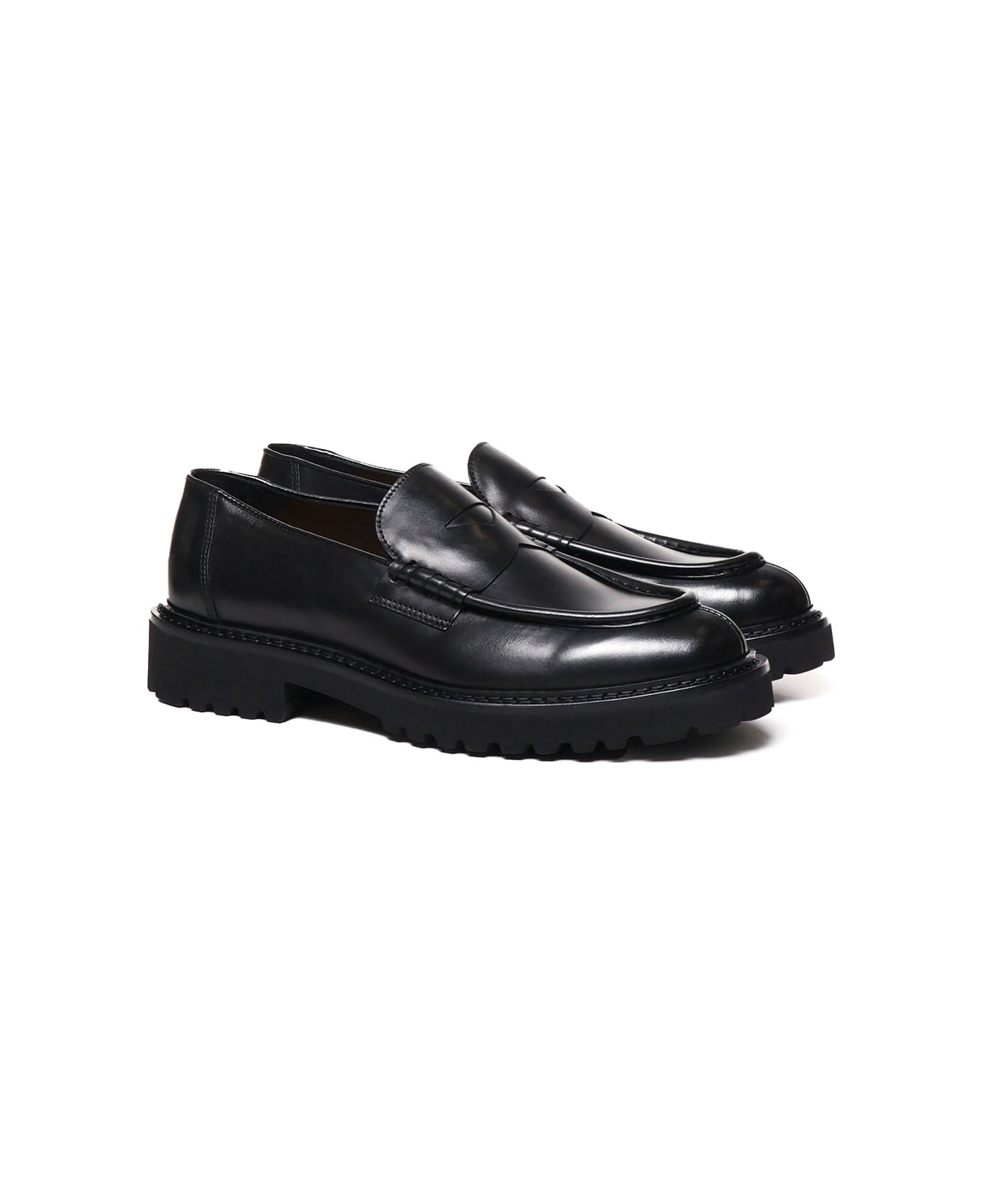 Doucal
s Shiny Calfskin Loafers - NERO+F.DO NERO