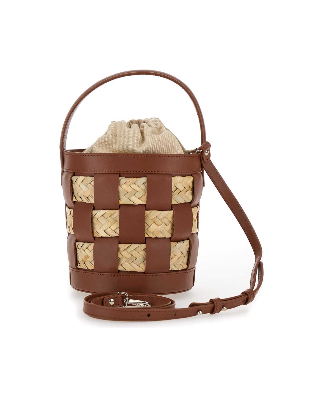 Hereu 'galleda' Brown And Beige Bucket Bag With Drawstring In Rafia And Leather Woman - Brown