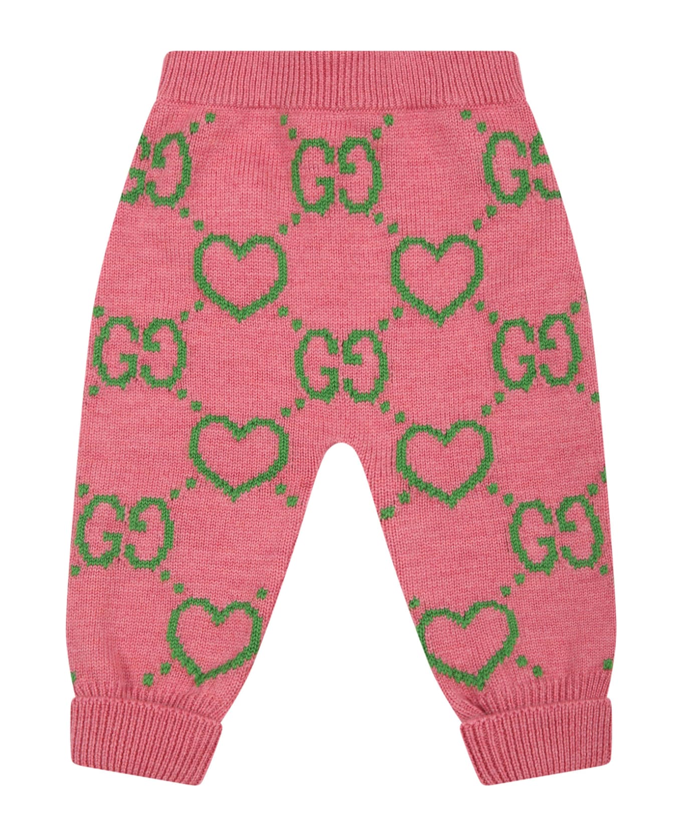 Gucci Pink Trouser For Baby Girl With Hearts - Pink
