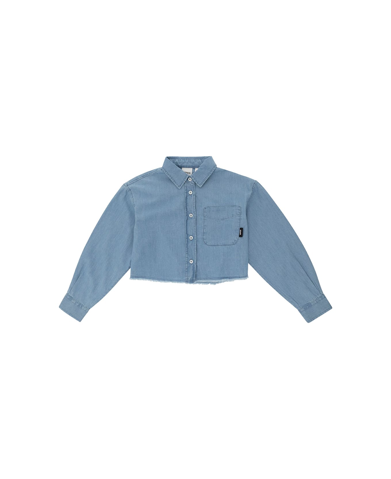 Aspesi Light Blue Crop Shirt With Logo Patch In Cotton Girl - Light blue