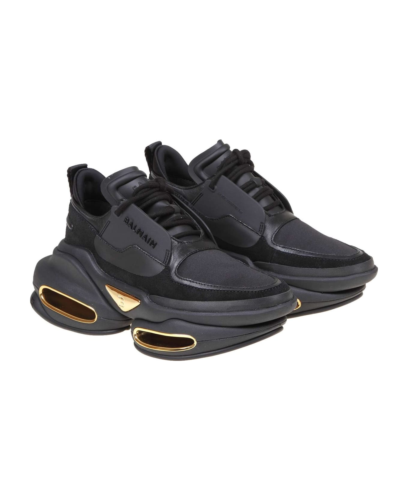 Balmain B-bold Sneakers In Black Leather And Fabric - Black