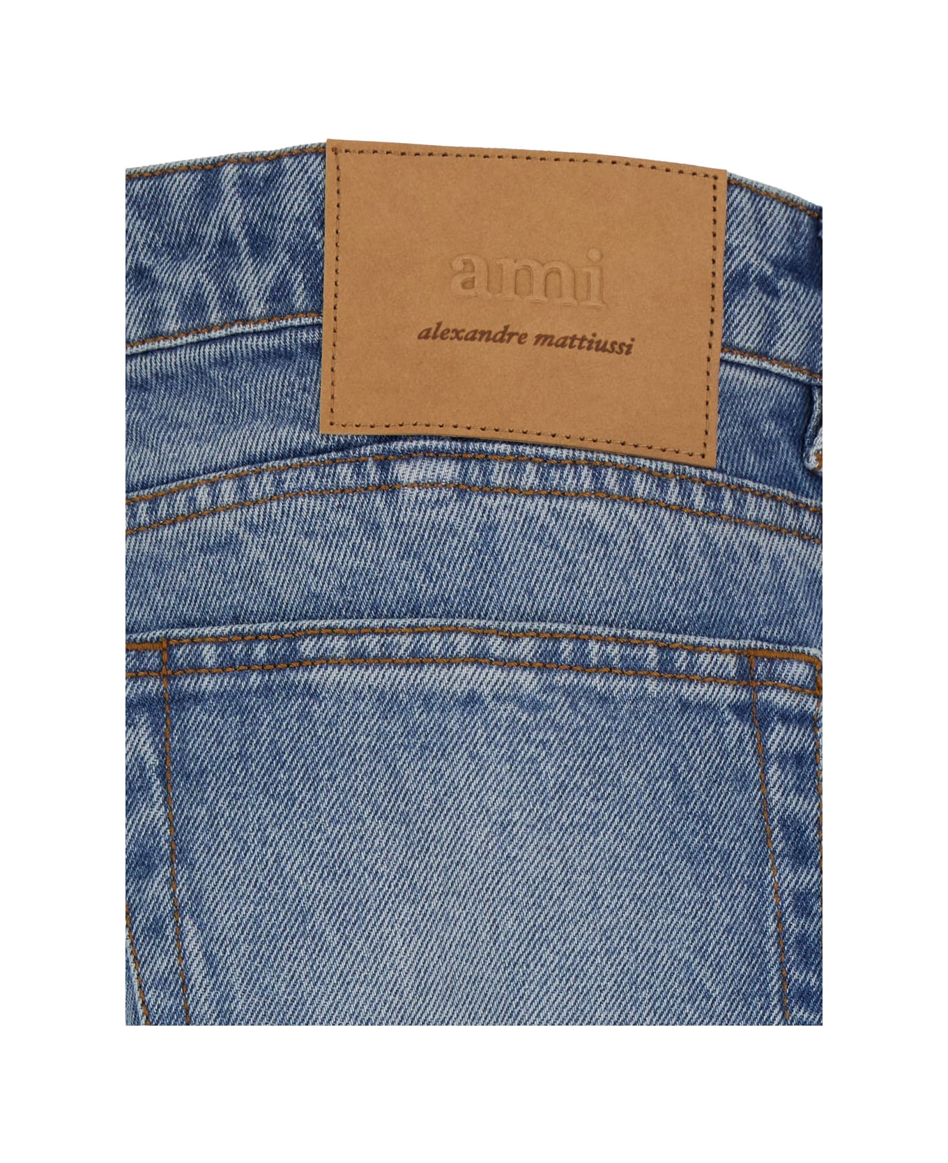 Ami Alexandre Mattiussi Blue Jeans With Belt Loops And Logo Patch On The Rear In Denim Man - Blu