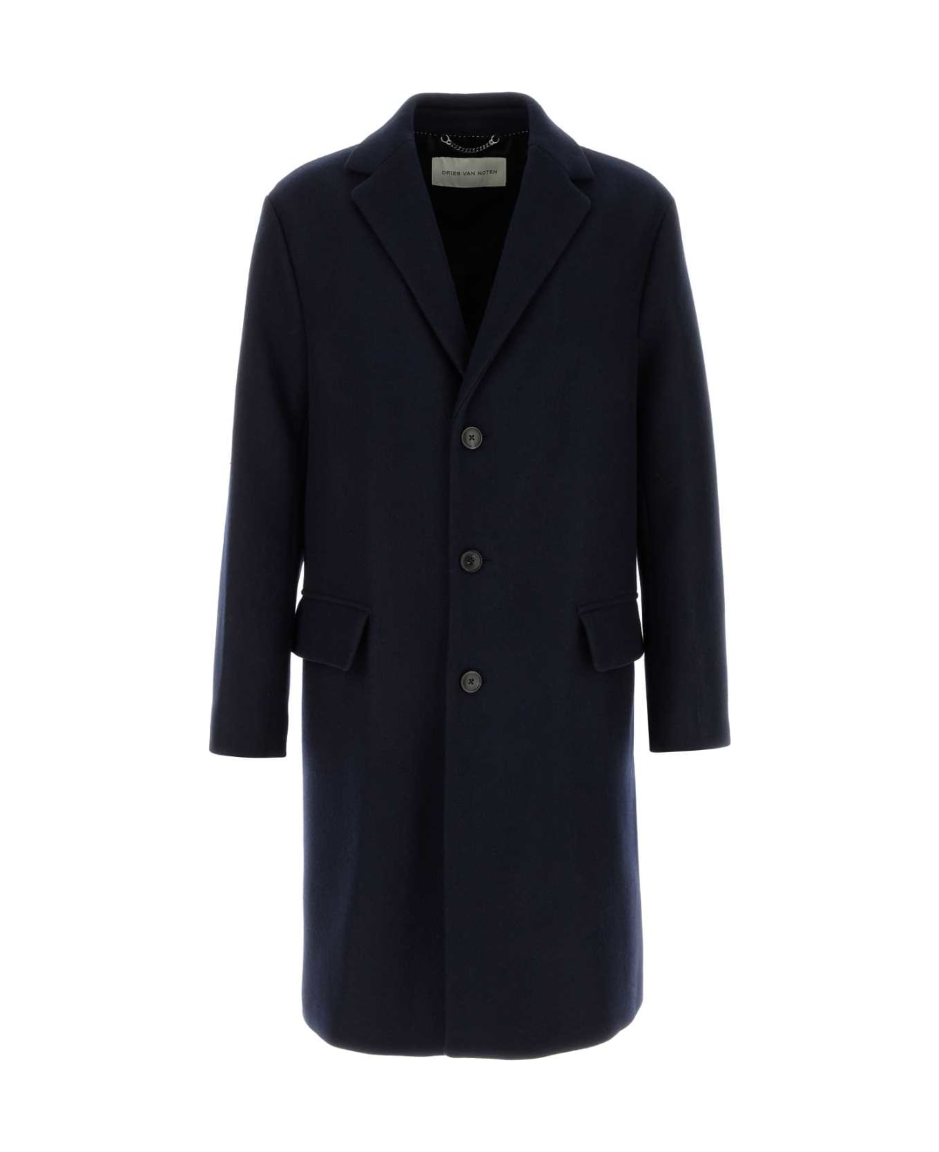 Dries Van Noten Midnight Blue Wool Blend Rustic Coat - NAVY