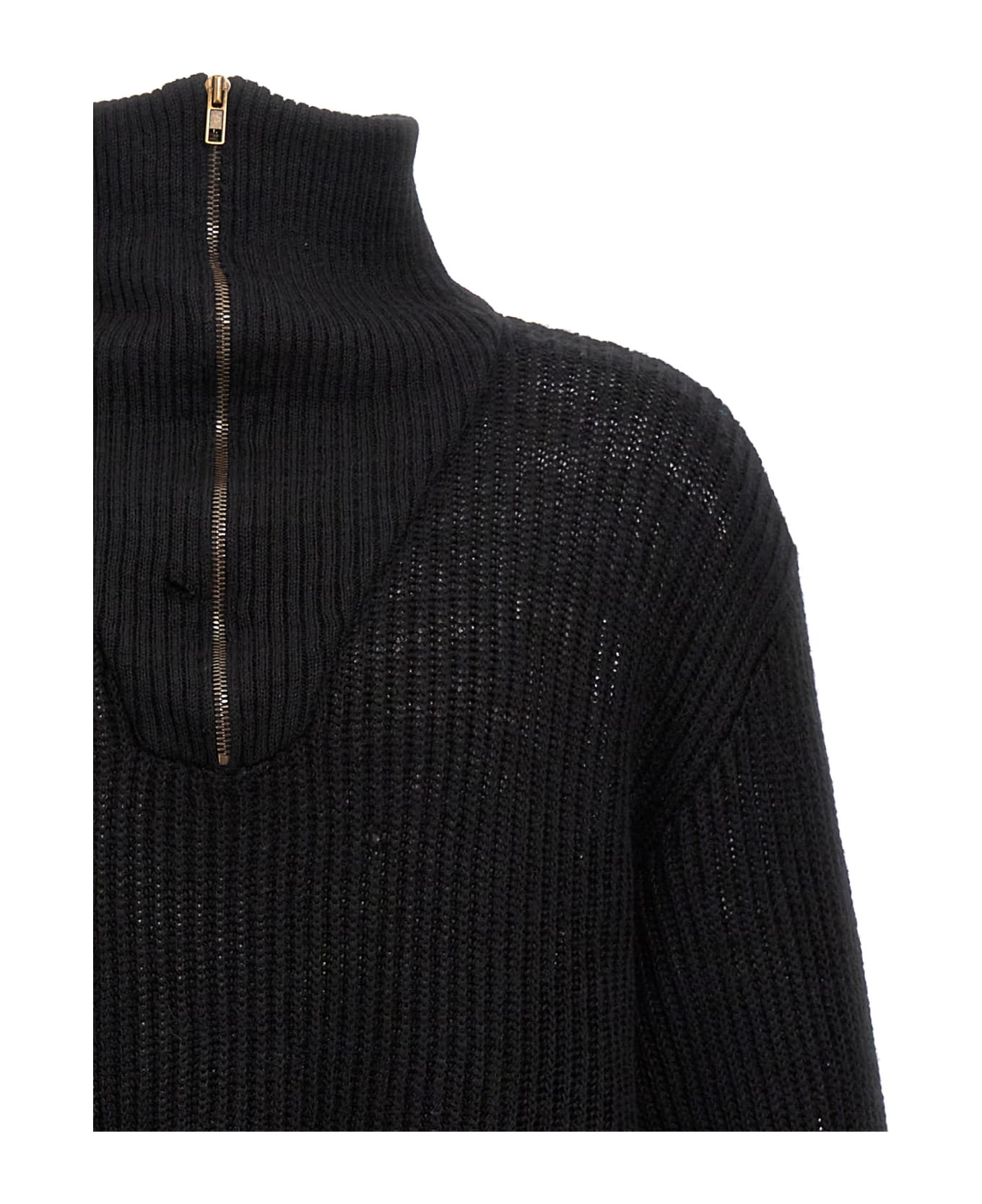 Maison Margiela Distressed Half Zip Sweater - Black  