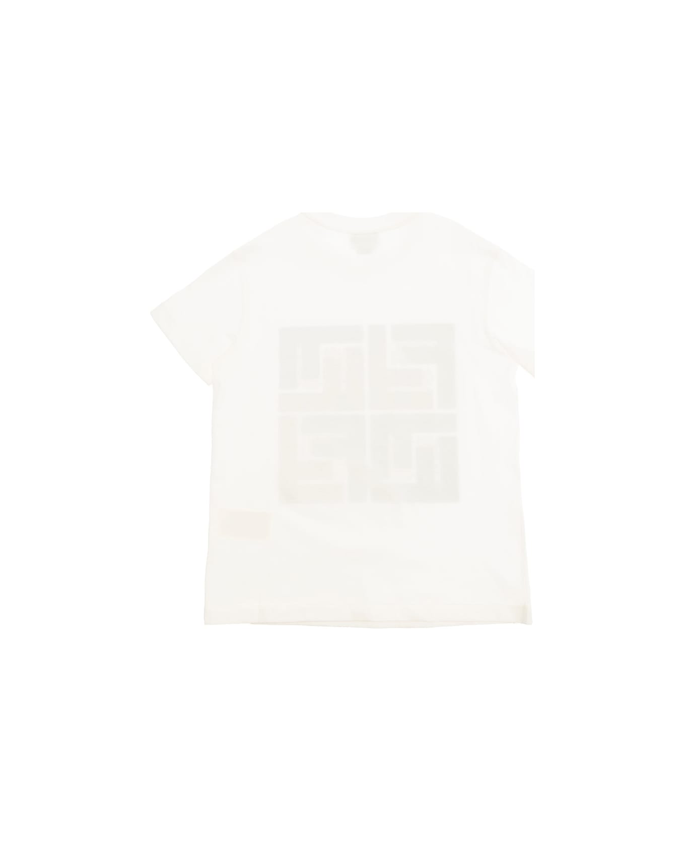 Fendi White Crewneck T-shirt With Ff Logo Print In Cotton Boy - White