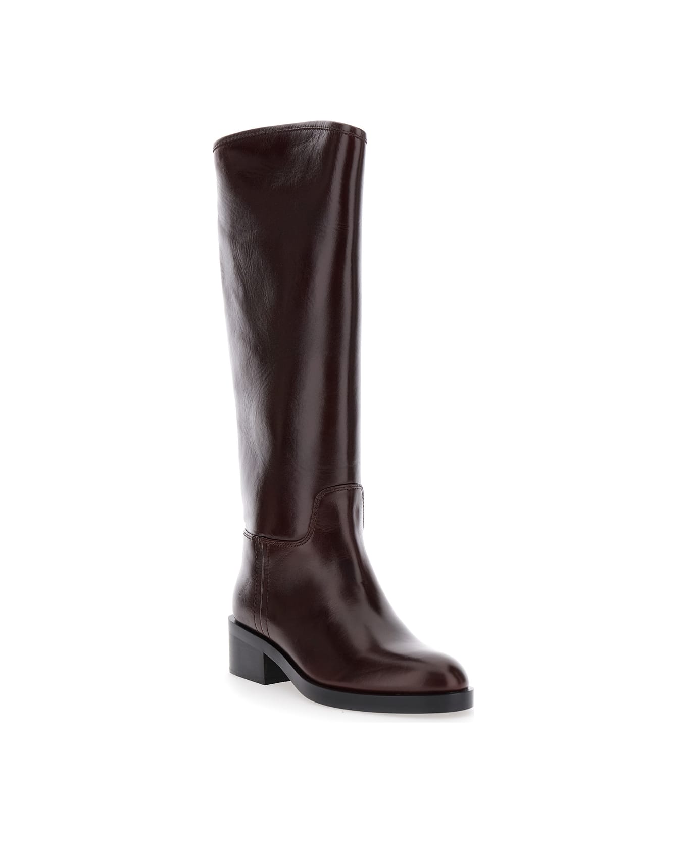 Jeffrey Campbell Brown Knee High Boots With Block Heel In Leather Woman - Brown