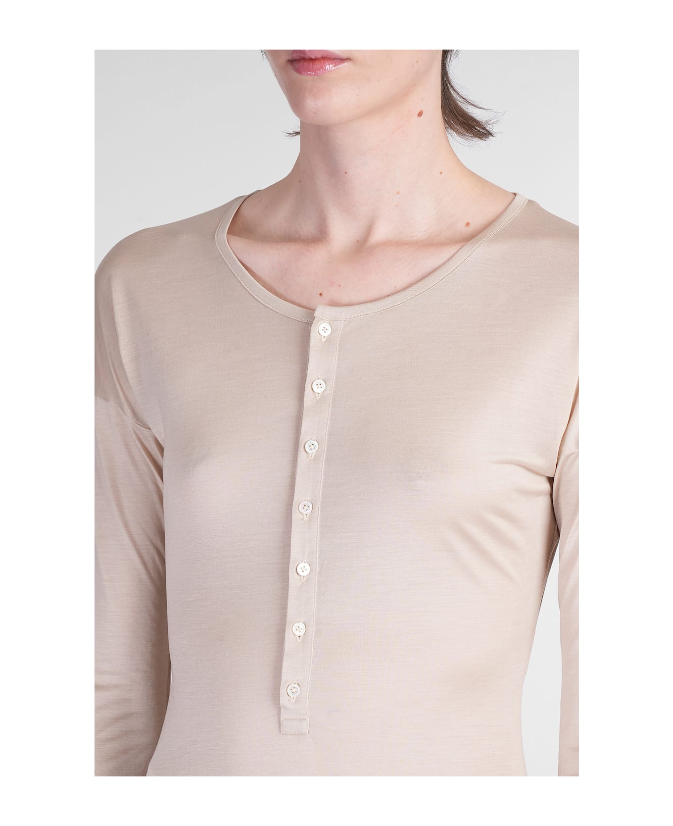 Lemaire T-shirt In Beige Silk - beige