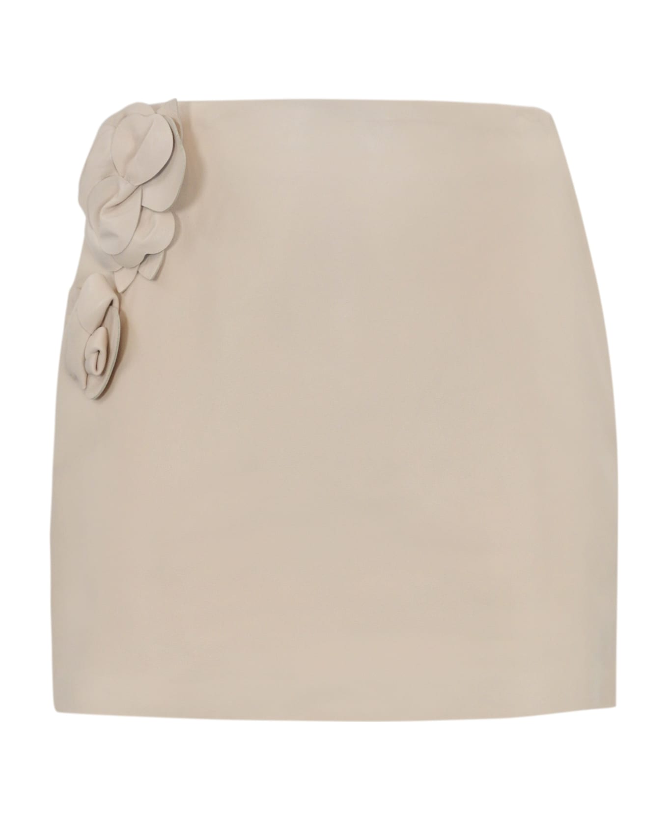 Elisabetta Franchi Leather Skirt With Floral Applications - BURRO