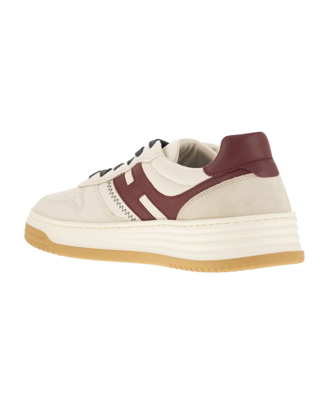 Hogan H630 - Leather Lace-up Trainers - Ivory/bordeaux