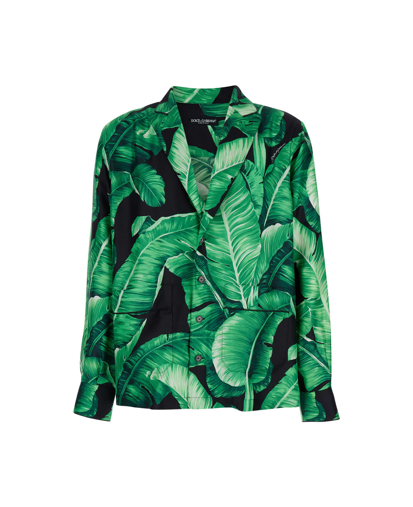 Dolce & Gabbana Leaf Print Shirt In Silk - Black