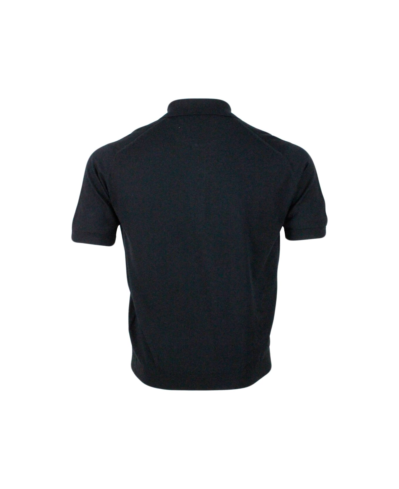 John Smedley Short-sleeved Polo Shirt In Extra-fine Cotton Thread With Three Buttons - Black