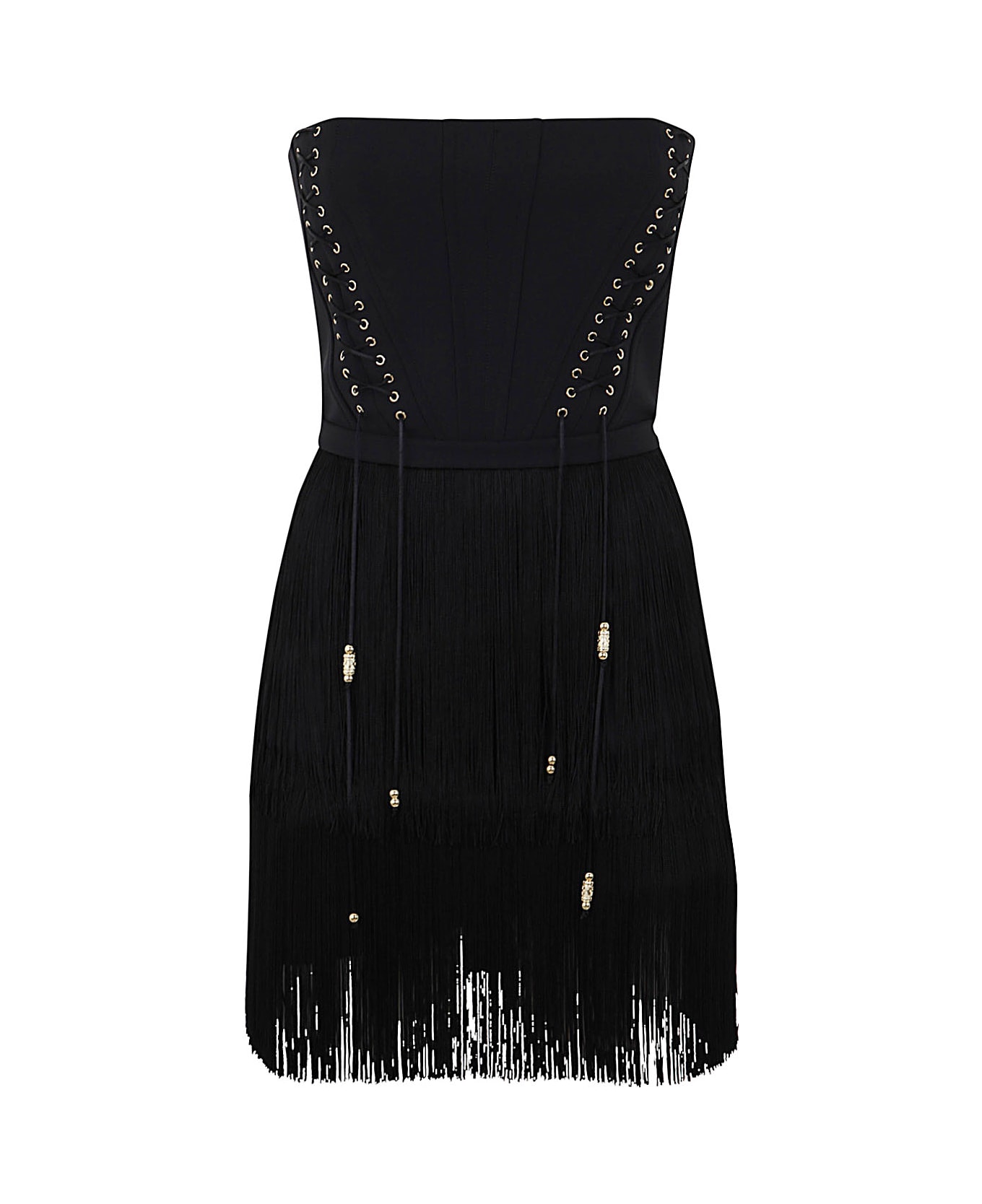 Elisabetta Franchi Brassiere Mini Dress With Fringes - Black