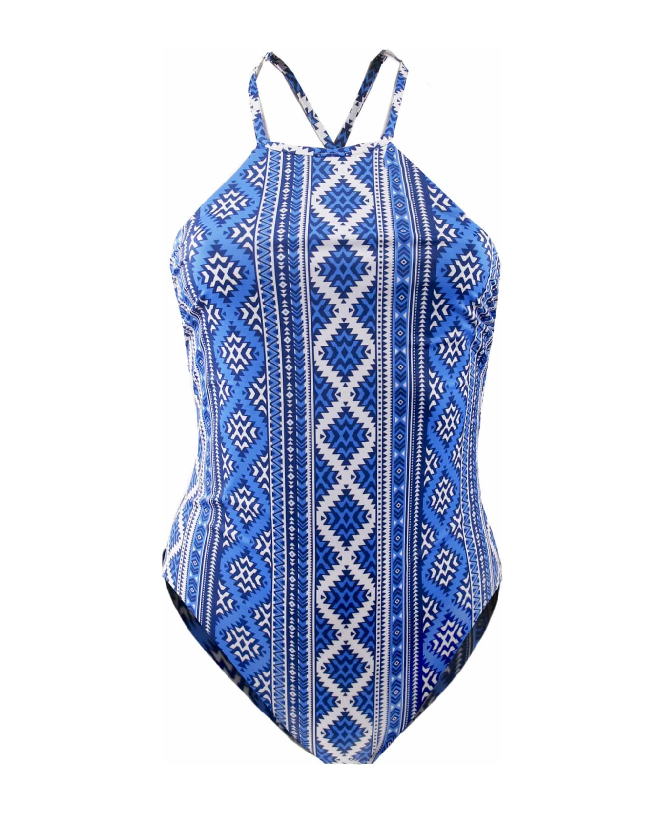 MC2 Saint Barth Geometric Print One Piece Swimsuit - WHITE
