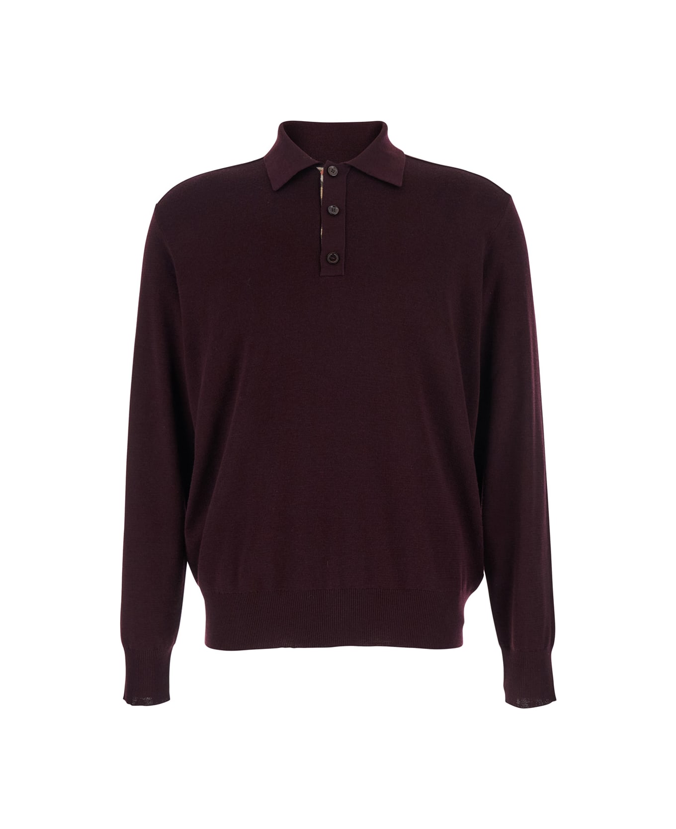 Burberry Bordeaux Polo Shirt With Classic Collar And Check Detail In Wool Man - RED