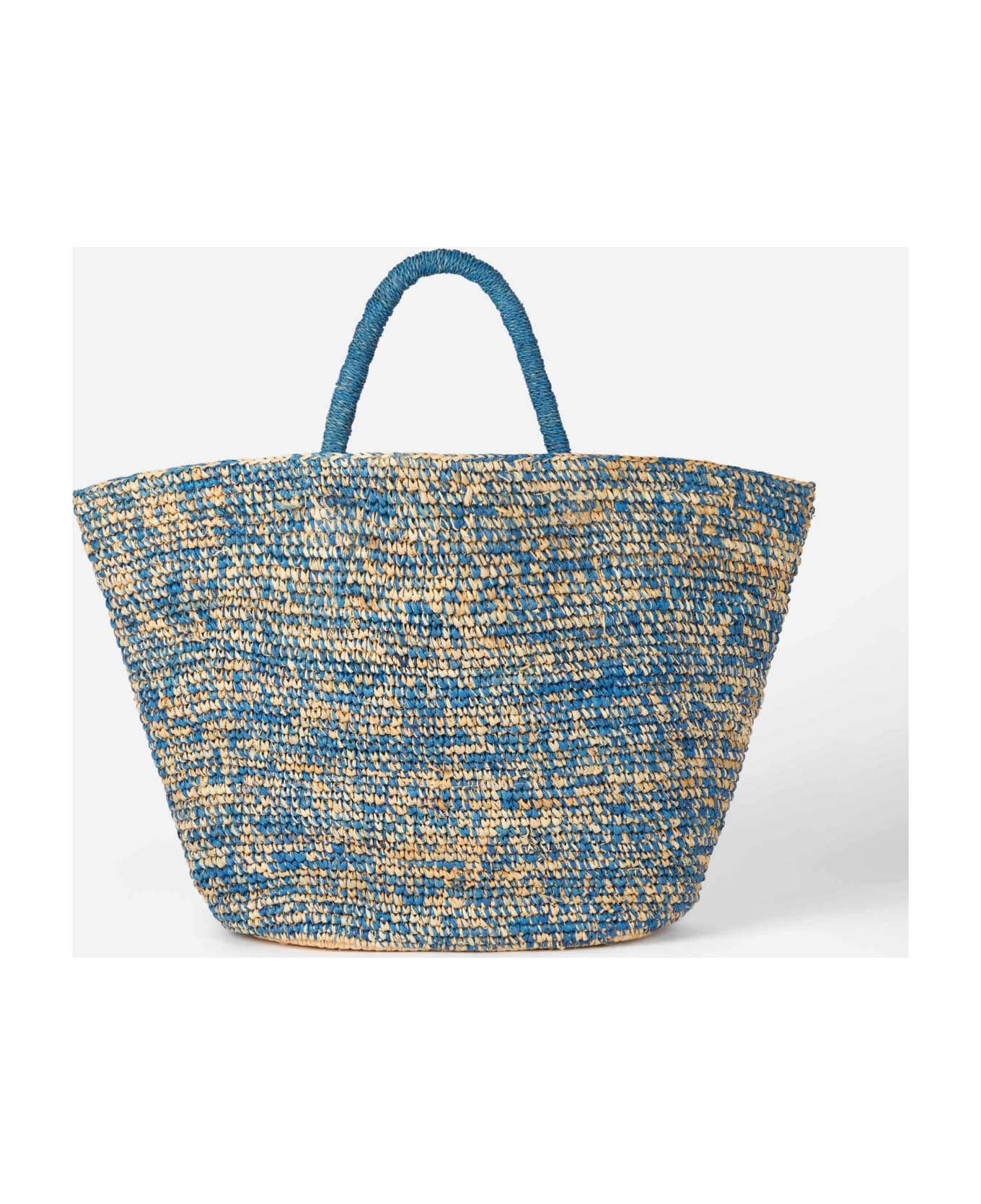 MC2 Saint Barth Raffia Blue And White Bag With Front Embroidery - BLUE