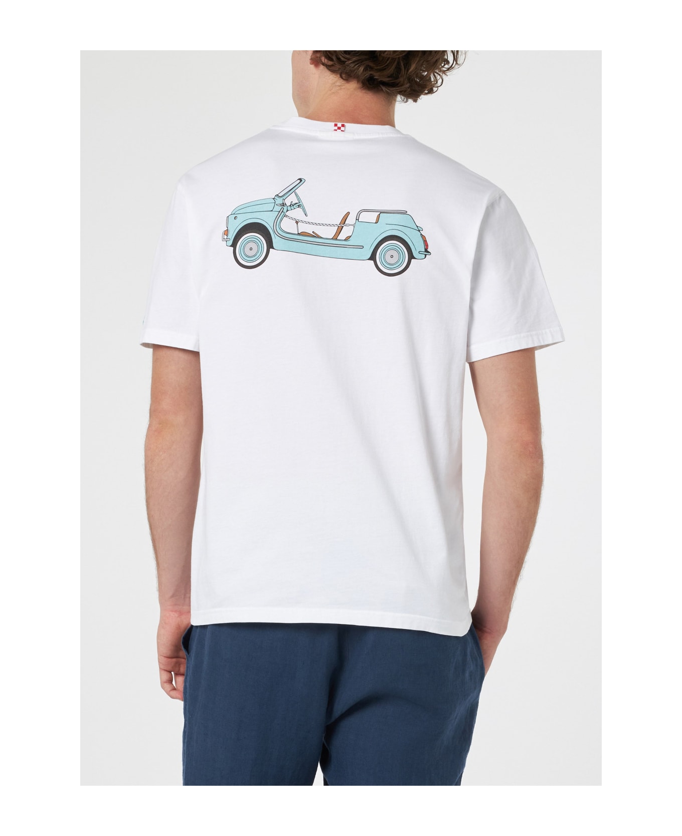 MC2 Saint Barth Man Cotton T-shirt With Spiaggina Front And Back Placed Print | Fiat 500 Special Edition - WHITE