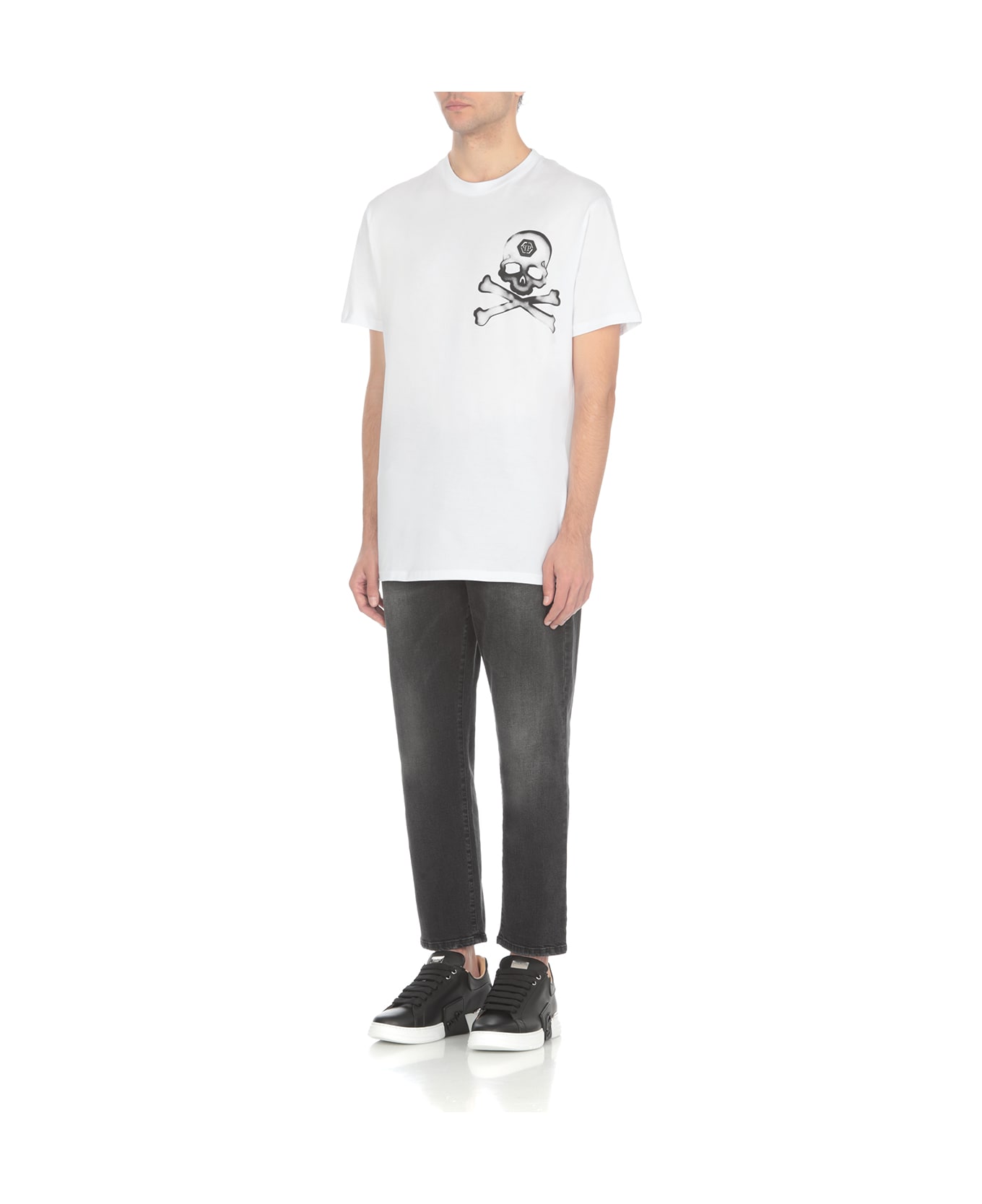 Philipp Plein Round Neck Ss Gothic Plein T-shirt - White