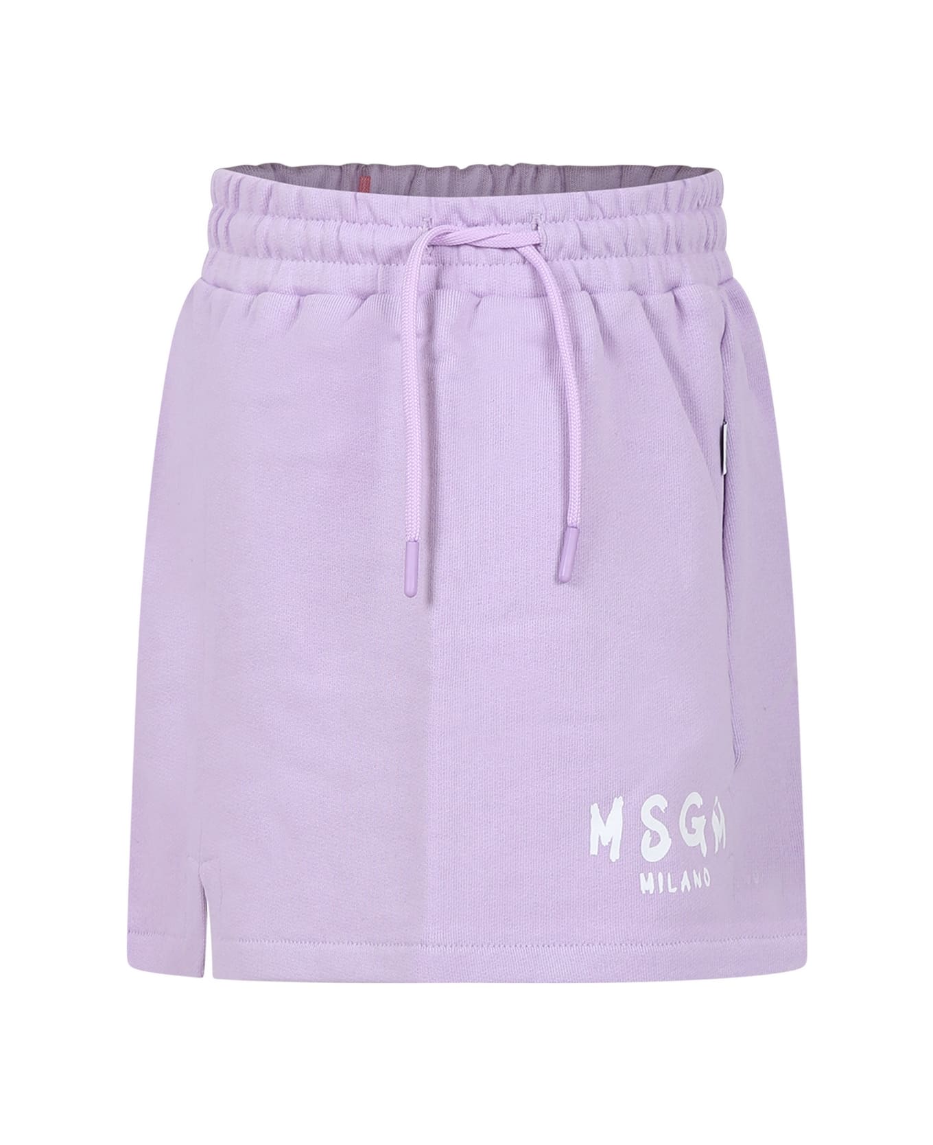 MSGM Lilac Skirt For Girl With Logo - Lilac ボトムス