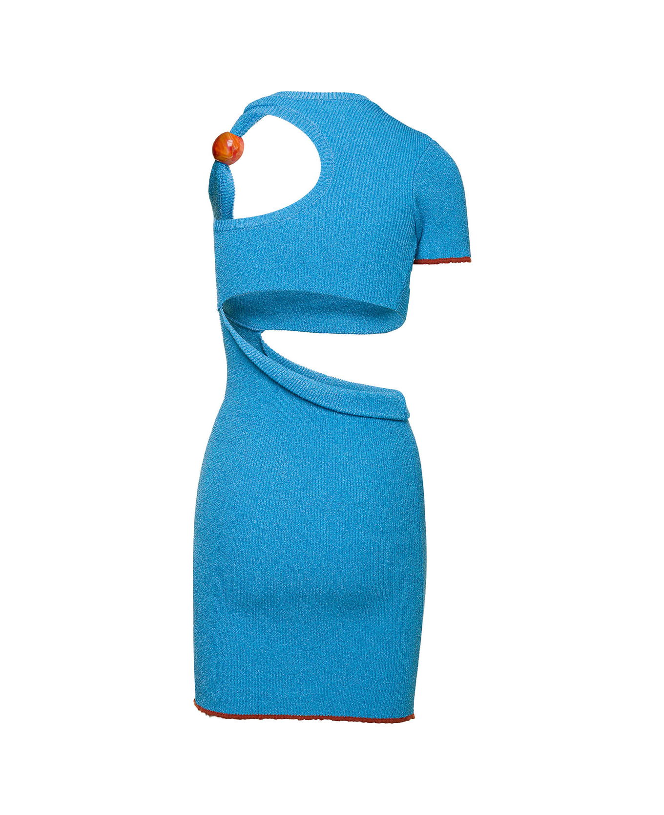 Jacquemus 'la Robe Brilho' Mini Blue Dress With Bead Detail And Cut-out In Lurex Woman - Blu