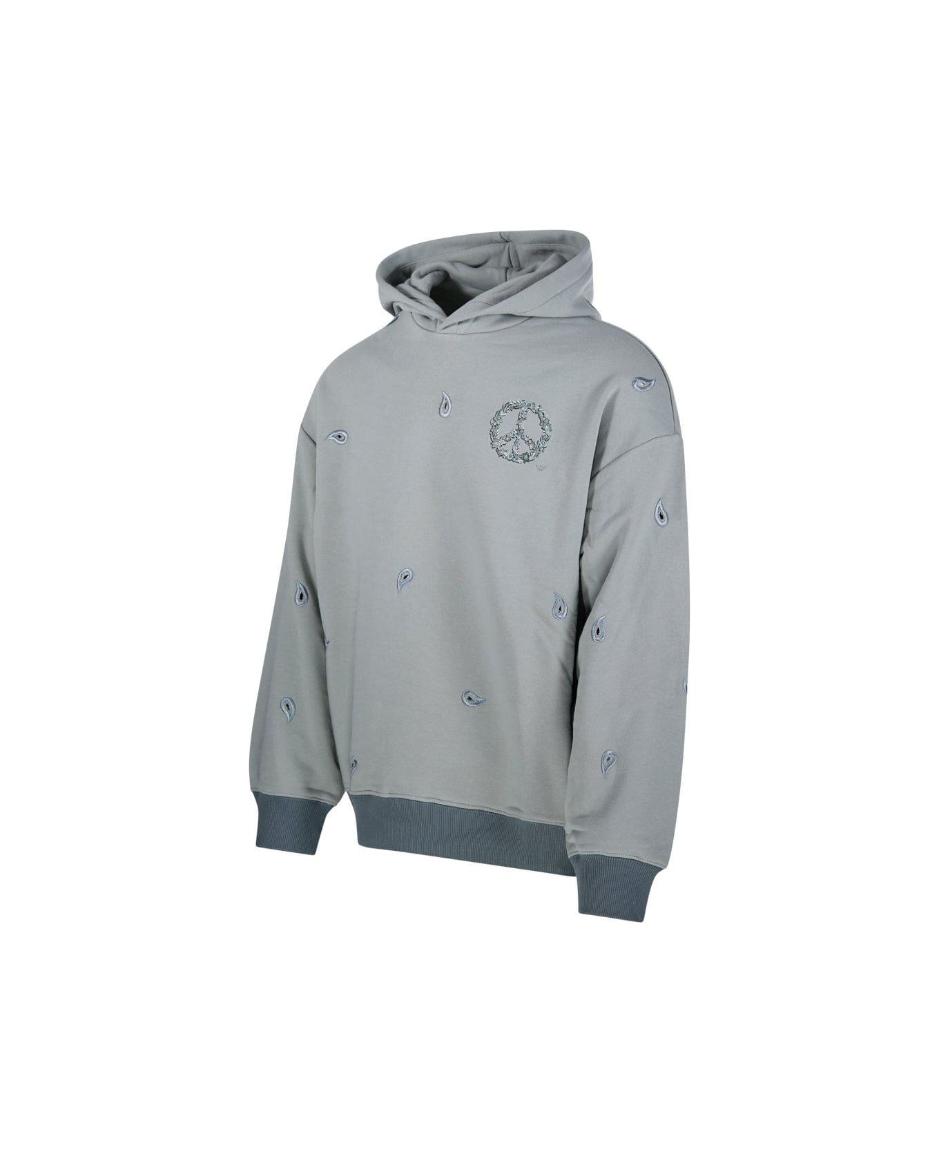 Emporio Armani Embroidered Drop-shoulder Hoodie - Clear Blue