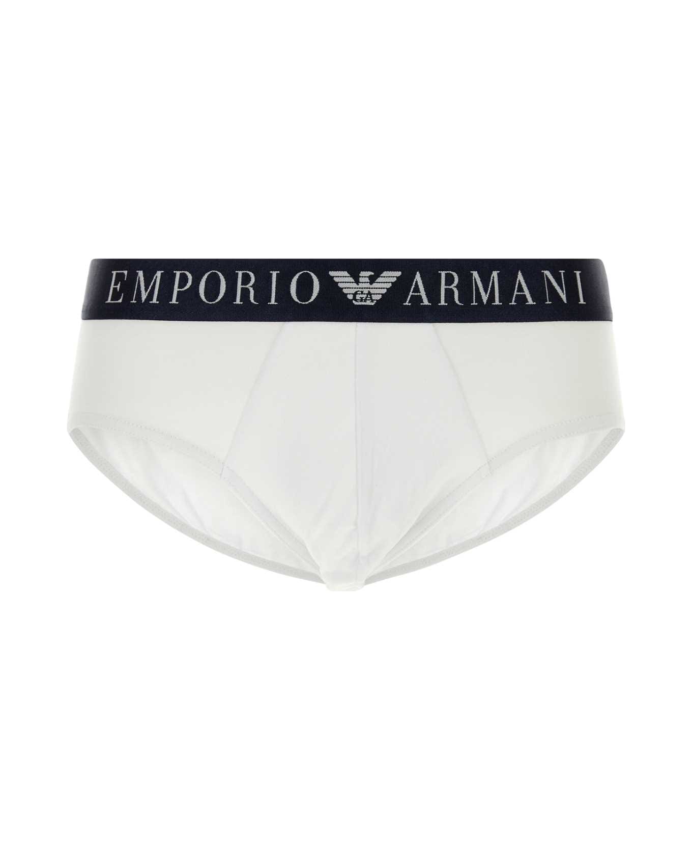 Emporio Armani White Stretch Cotton Brief - 00010 アンダーウェア