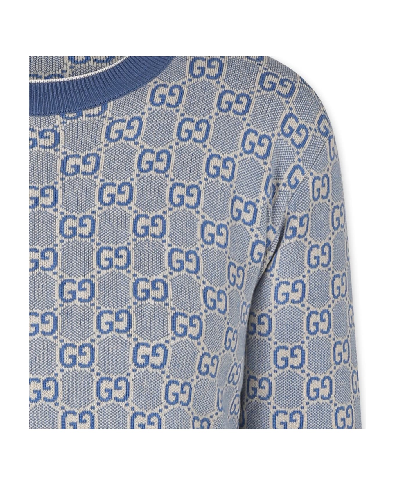 Gucci Blue Swater For Boy With Logo - Blue