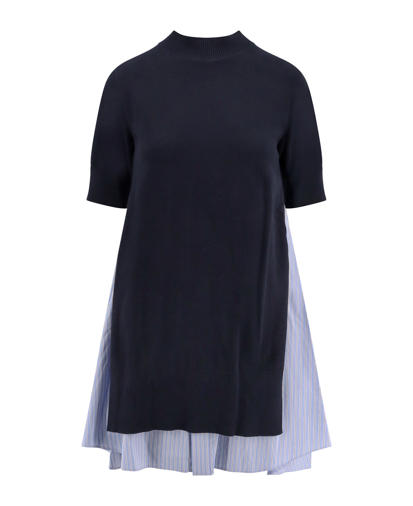 Sacai Cotton Dress With Fabric Inserts - NAVY�L/BLUE STRIPE