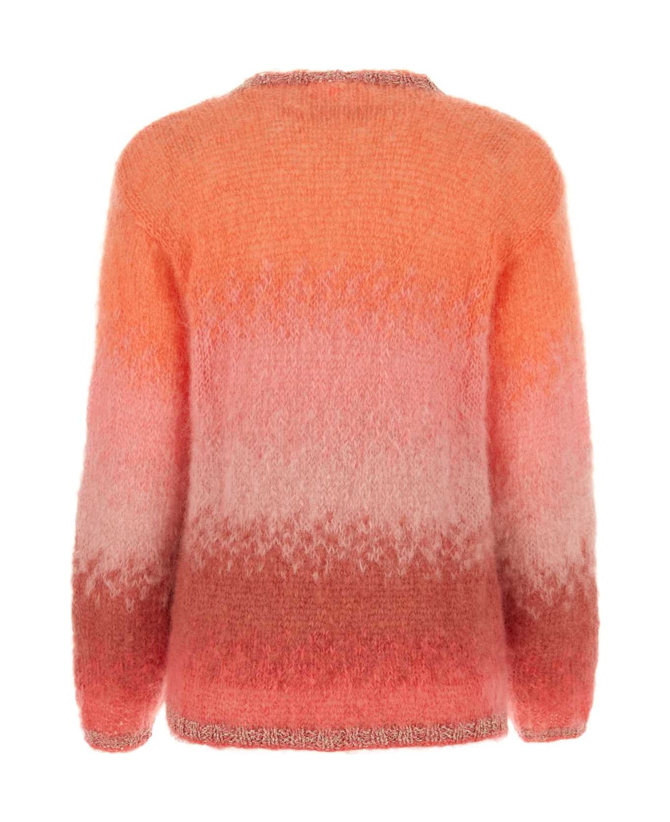 Rose Carmine Embroidered Stretch Mohair Blend Sweater - BLUSH