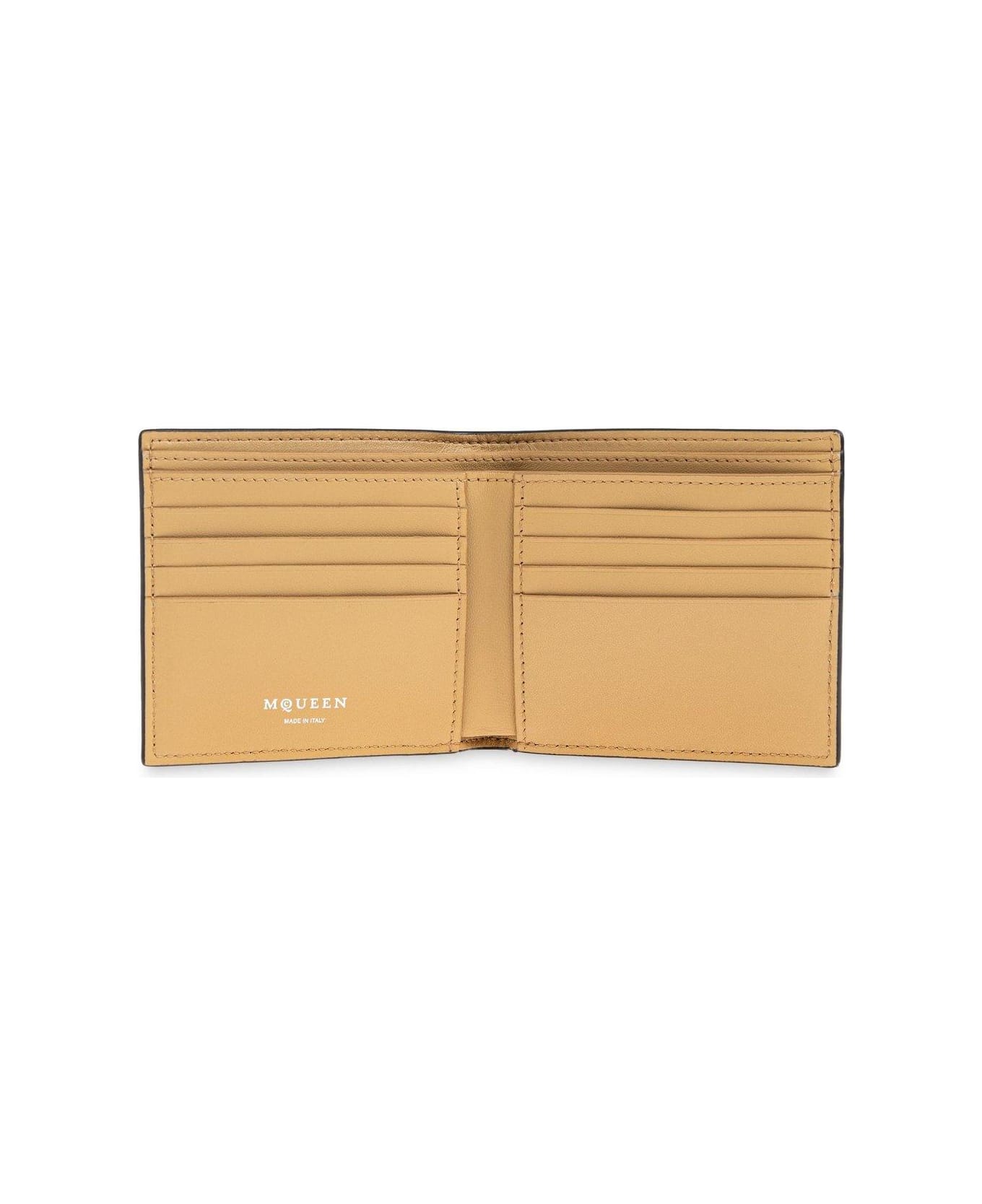 Alexander McQueen Crackled Logo Lettering Bi-fold Wallet - Nero e Beige