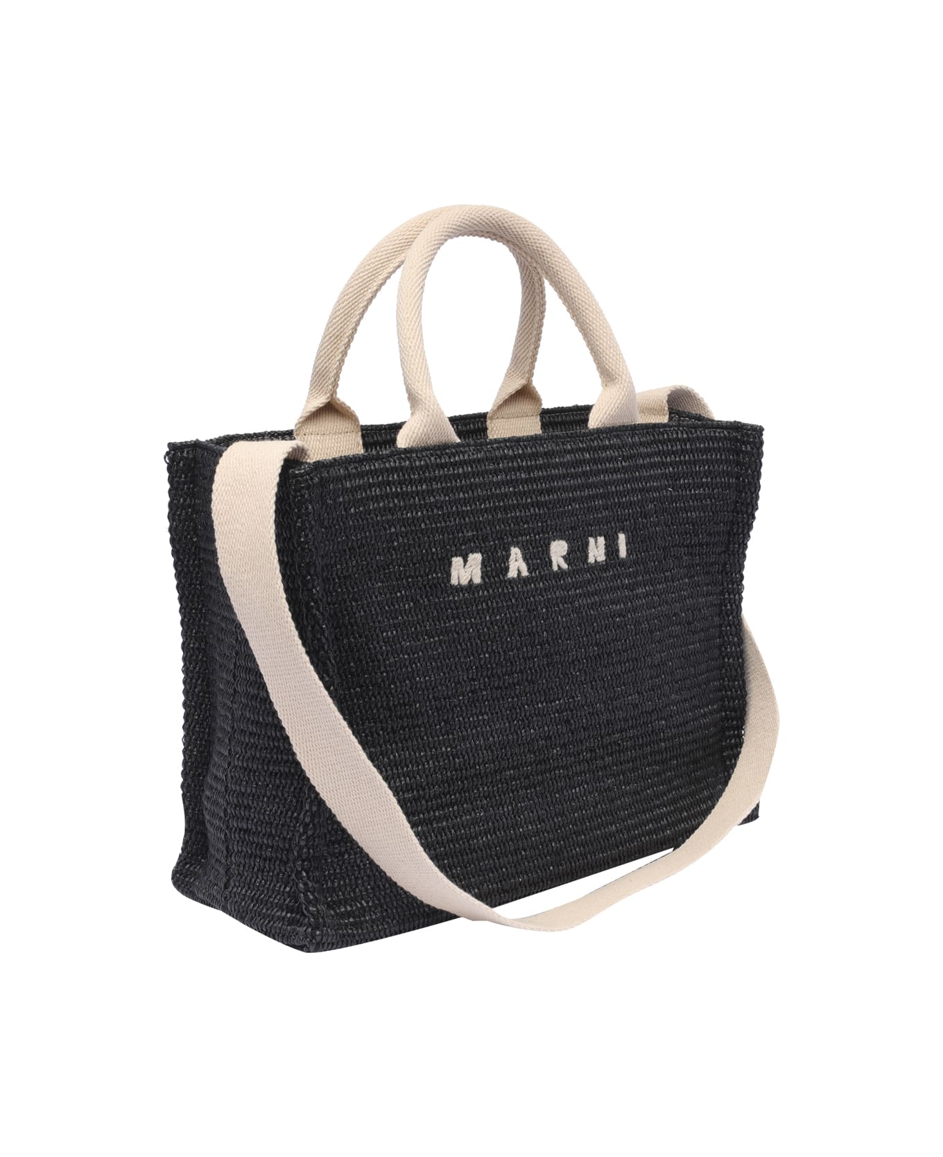 Marni Rafia Effect Small Logo Tote Bag - Black