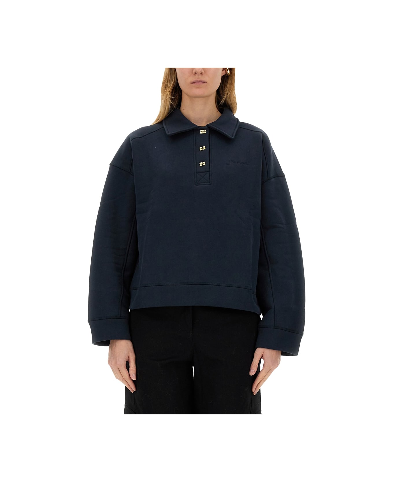 Ganni Cotton Polo - BLUE