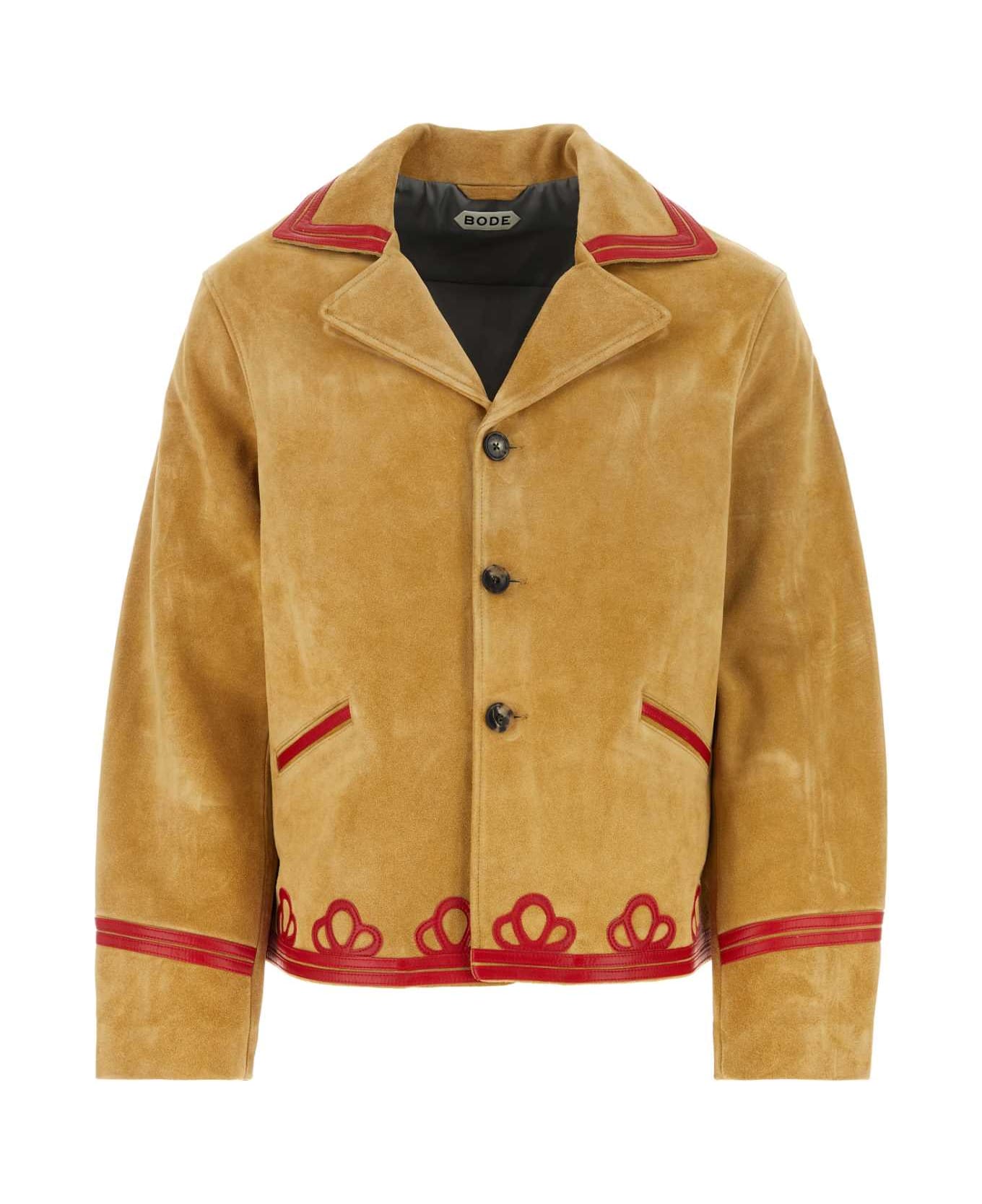 Bode Camel Suede Trefoil Jacket - TAN