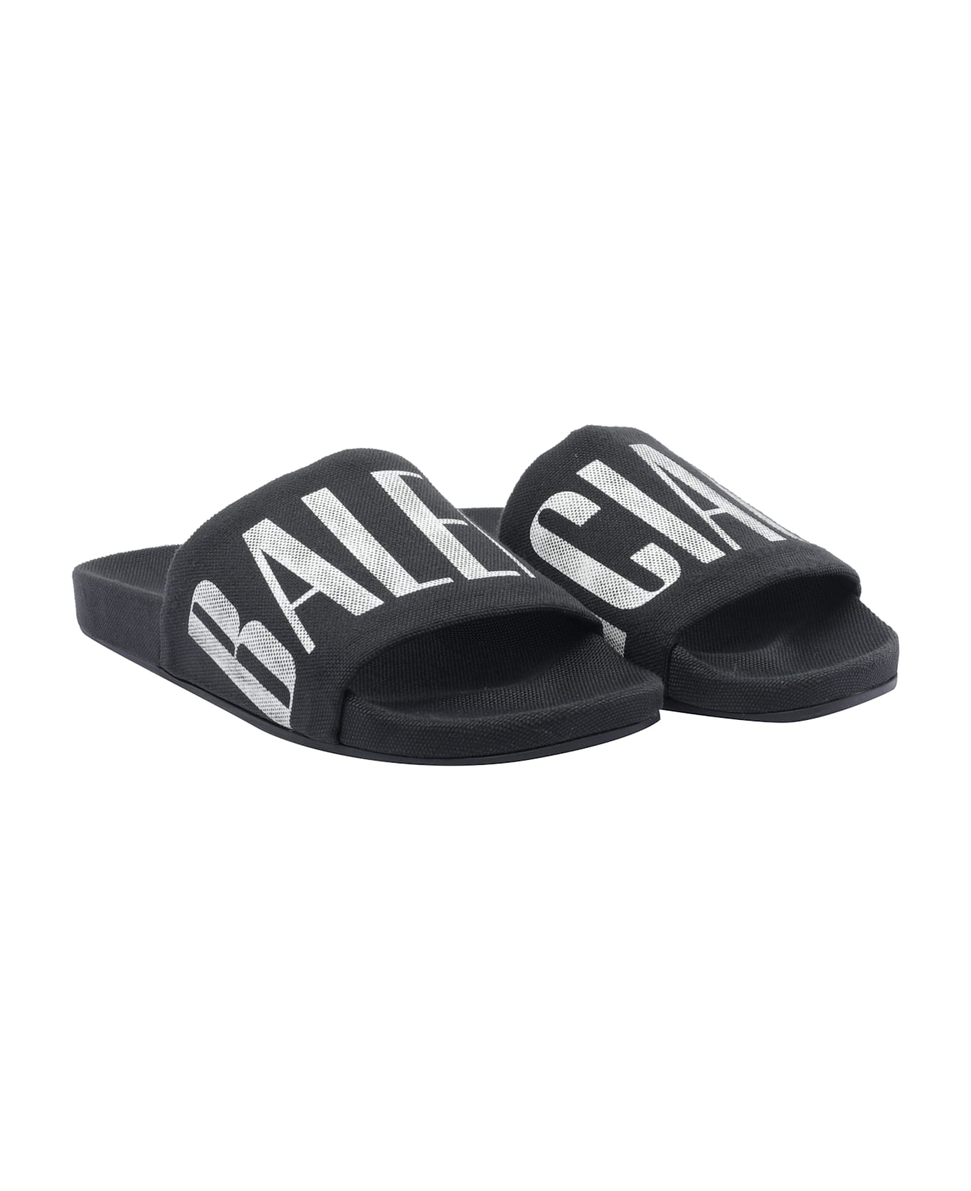 Balenciaga Logo Slide Sandals - Black