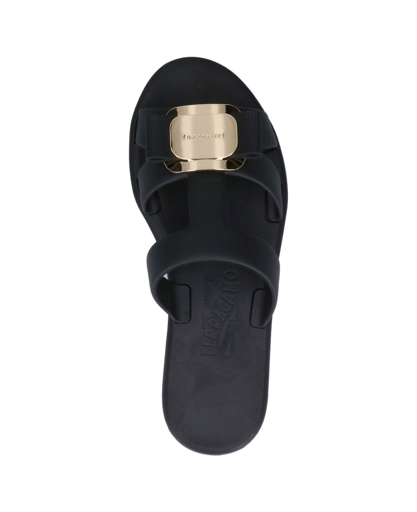 Ferragamo "vara" Slide Sandals - Black  