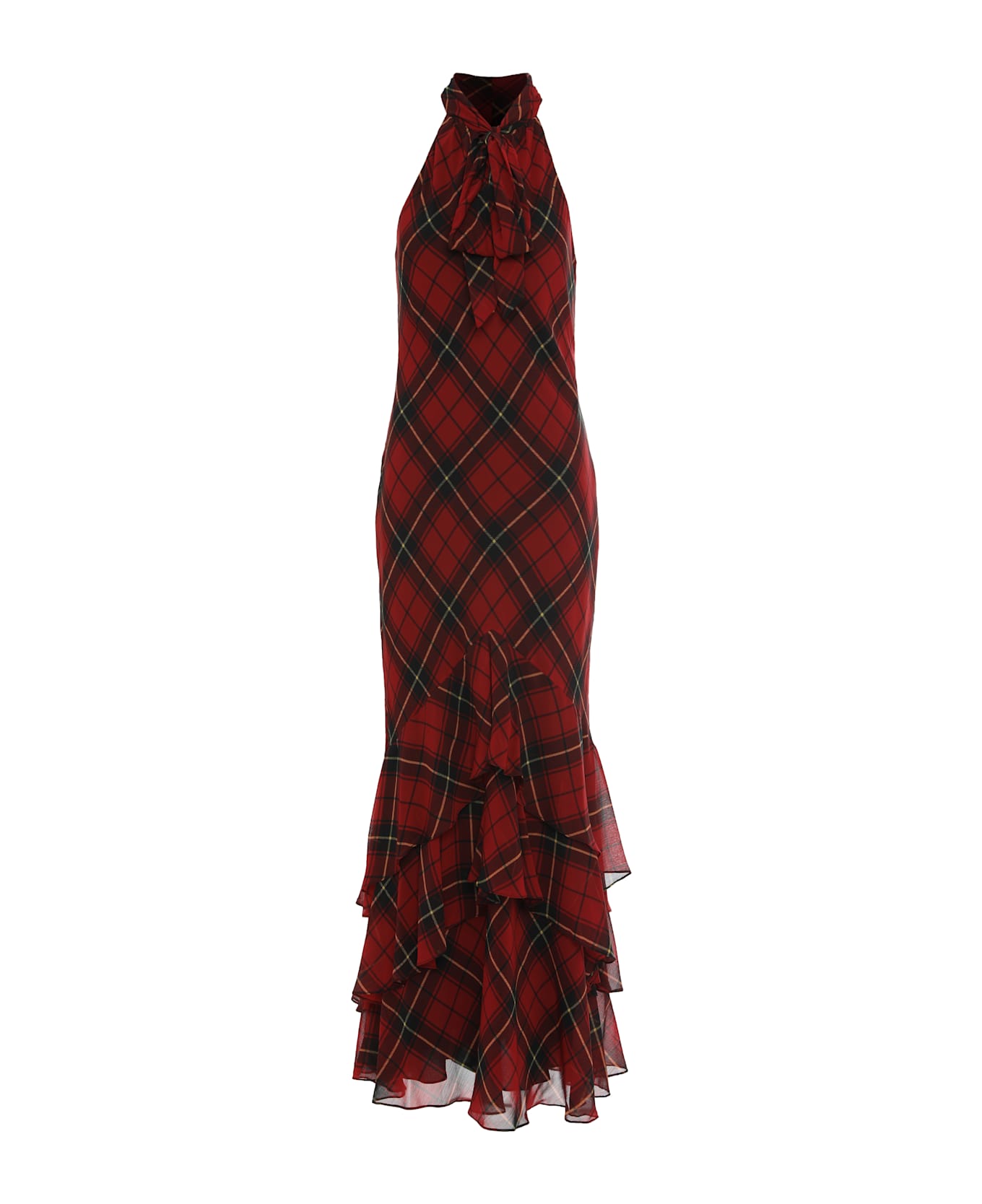 Ralph Lauren Long Dress In Tartan Pattern - red