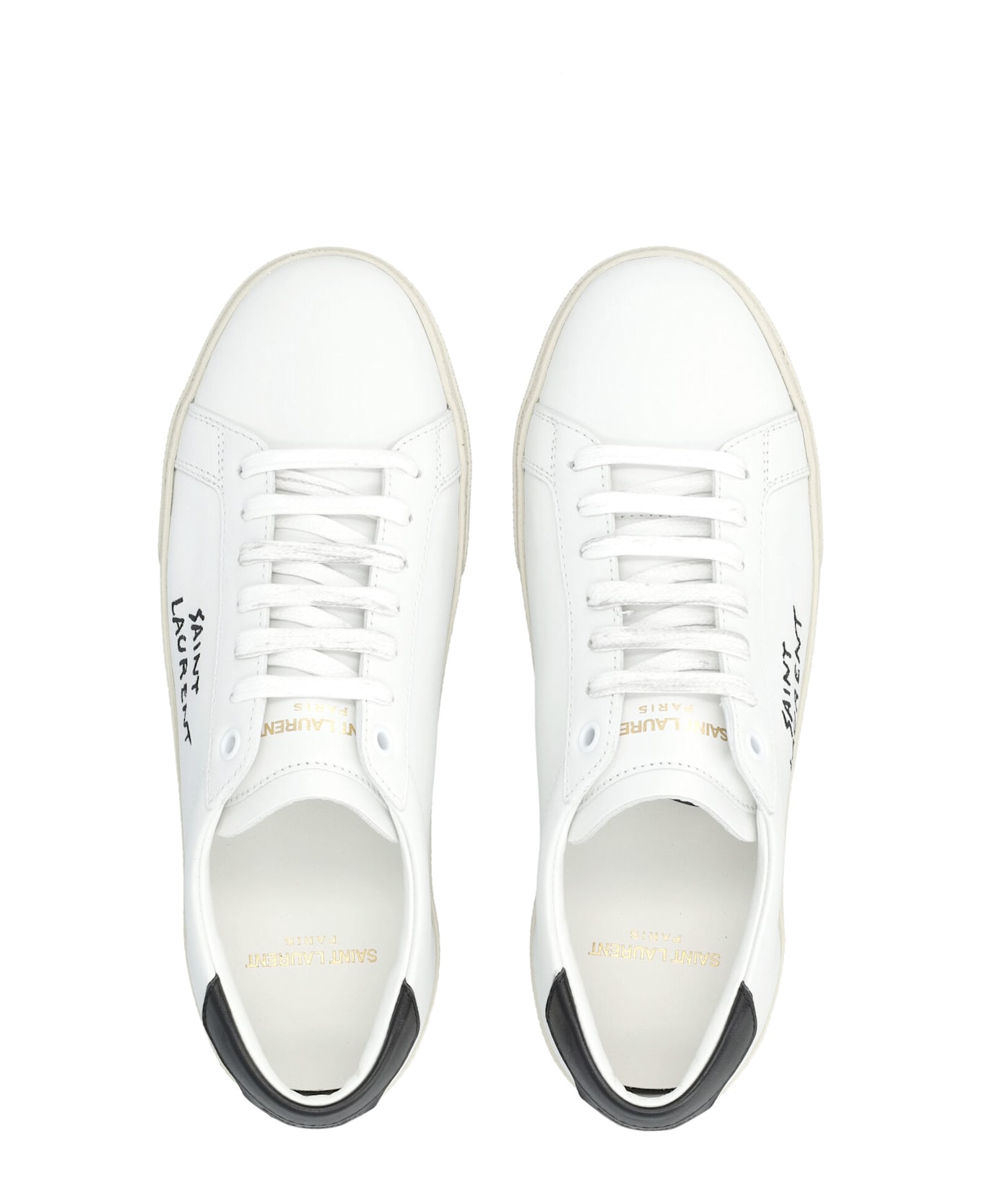 Saint Laurent Court Classic Sl/06 White Leather Sneakers With Black Heel Tab - WHITE BLACK