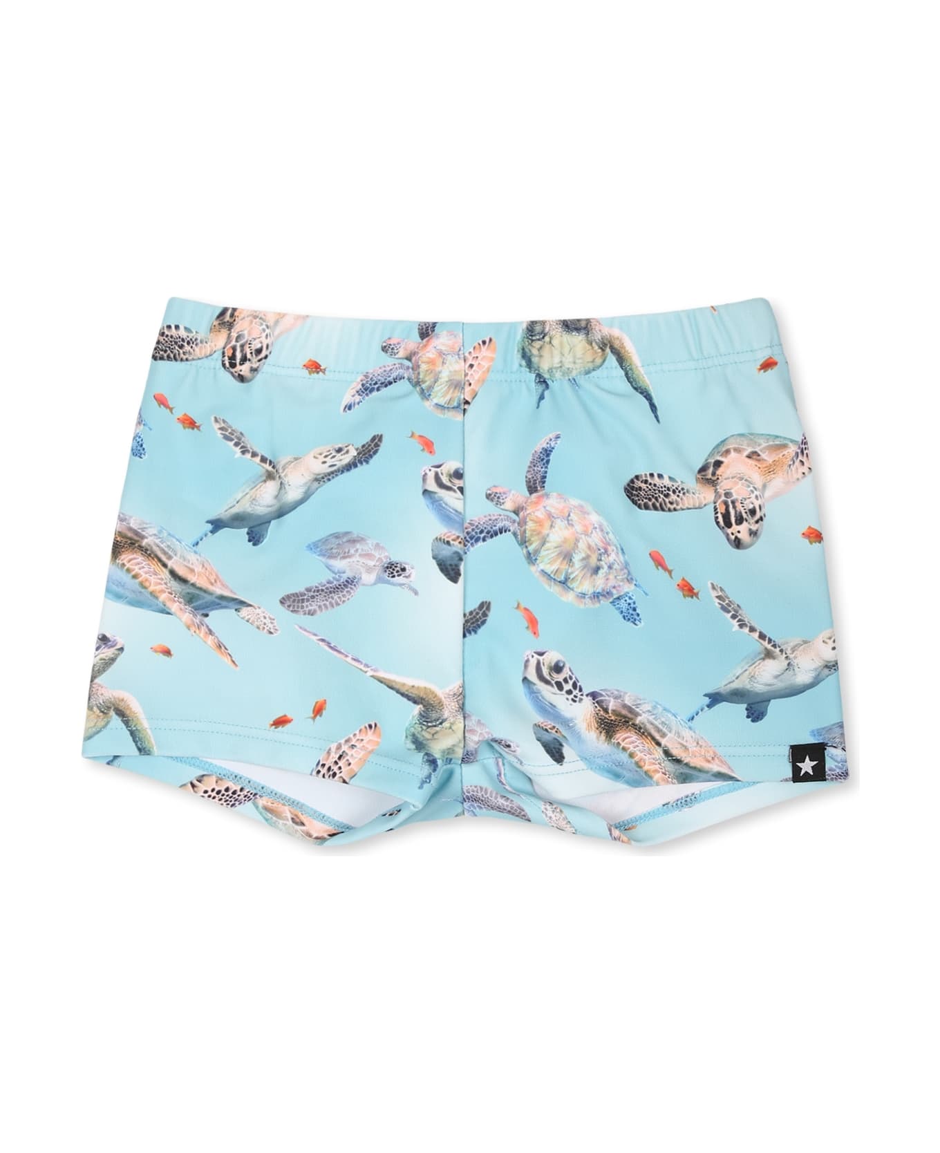 Molo Light Blue Swim Shorts For Baby Boy With Ocean Print - Light Blue