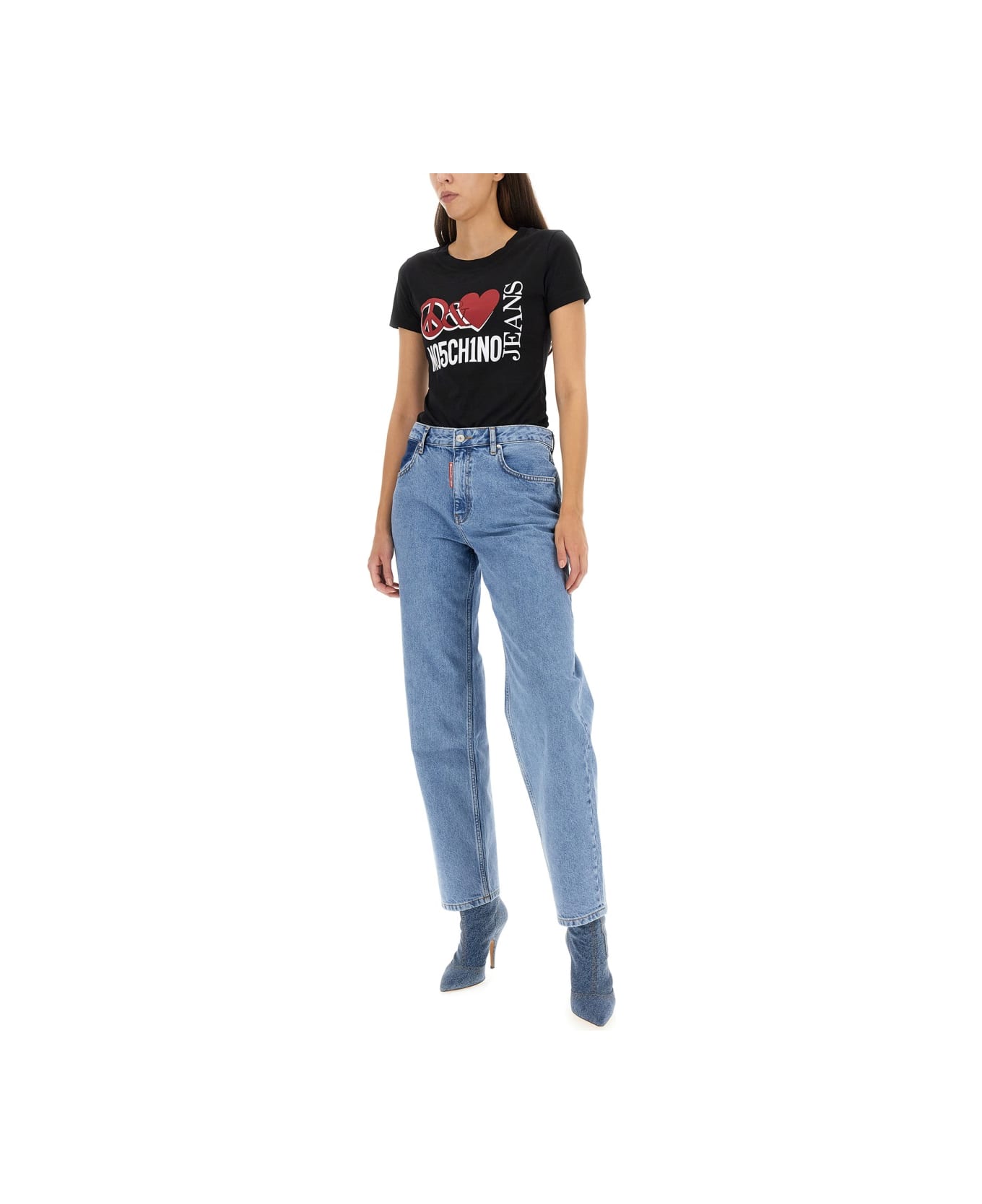 M05CH1N0 Jeans Peace & Love T-shirt - BLACK